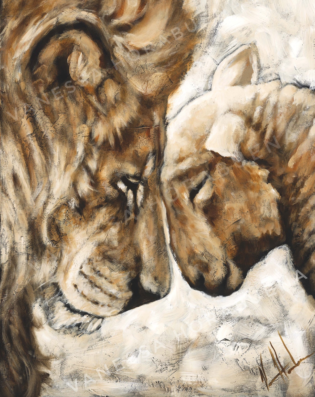 Compassion of a King (White)(Hand Embellished Canvas Print) Lion Art Print Vanessa Horabuena
