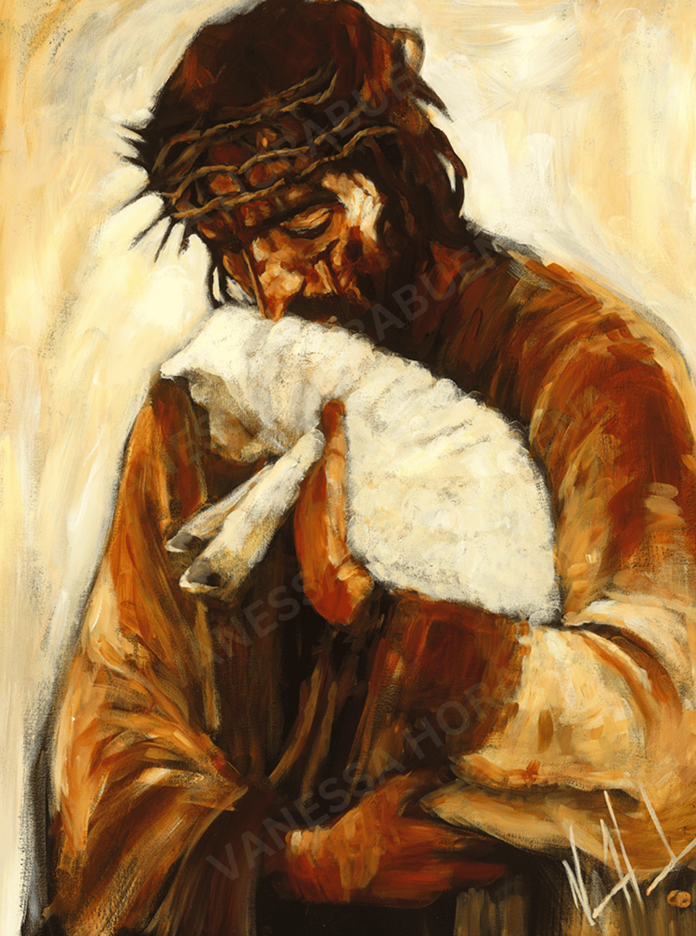 For the One Who Lost Its Way (Fall Collection) (Hand Embellished Canvas Print) Jesus Art Print Vanessa Horabuena