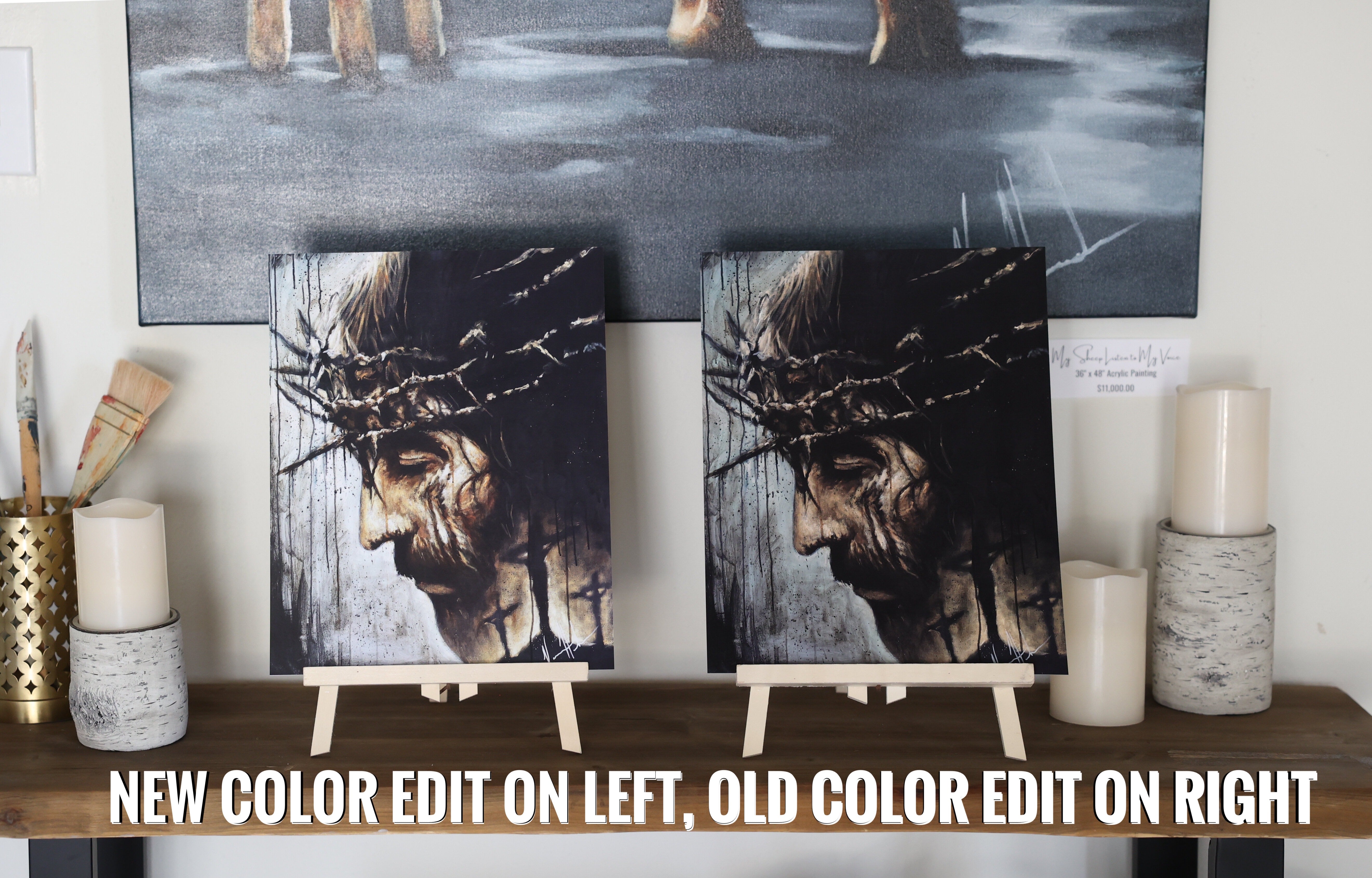 NEW COLOR EDIT - Redeemer's Love With Crosses (Hand Embellished Canvas Print) Jesus Art Print Vanessa Horabuena