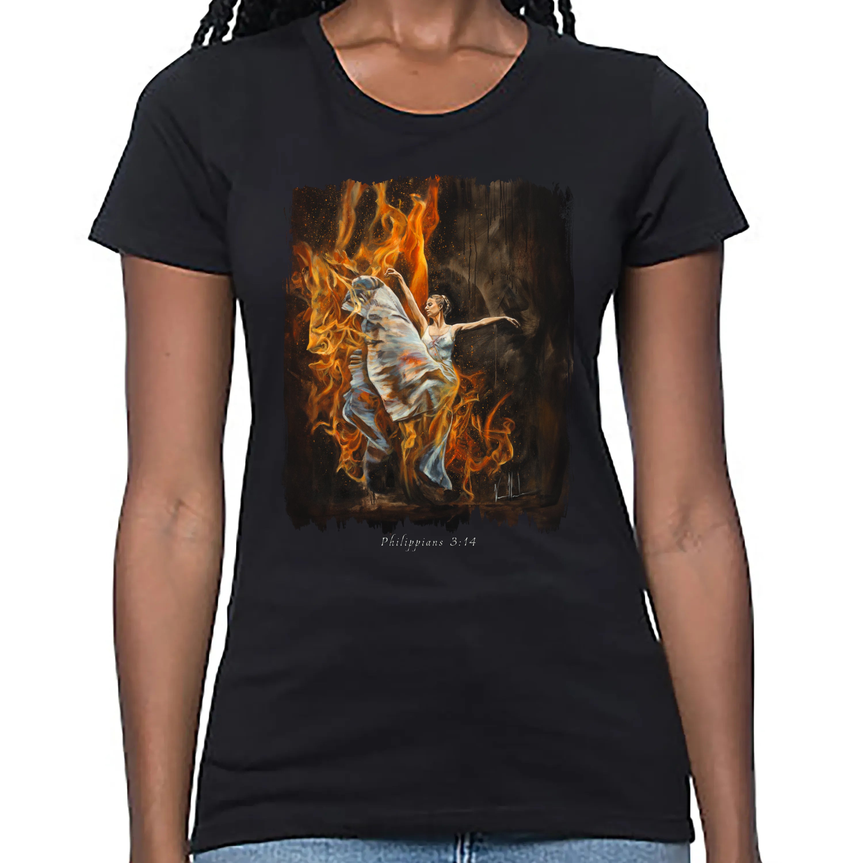 Women's T (Organic Bamboo) - A Burning Flame Within Organic Bamboo Vanessa Horabuena Short Sleeve Eclipse (Black) XS