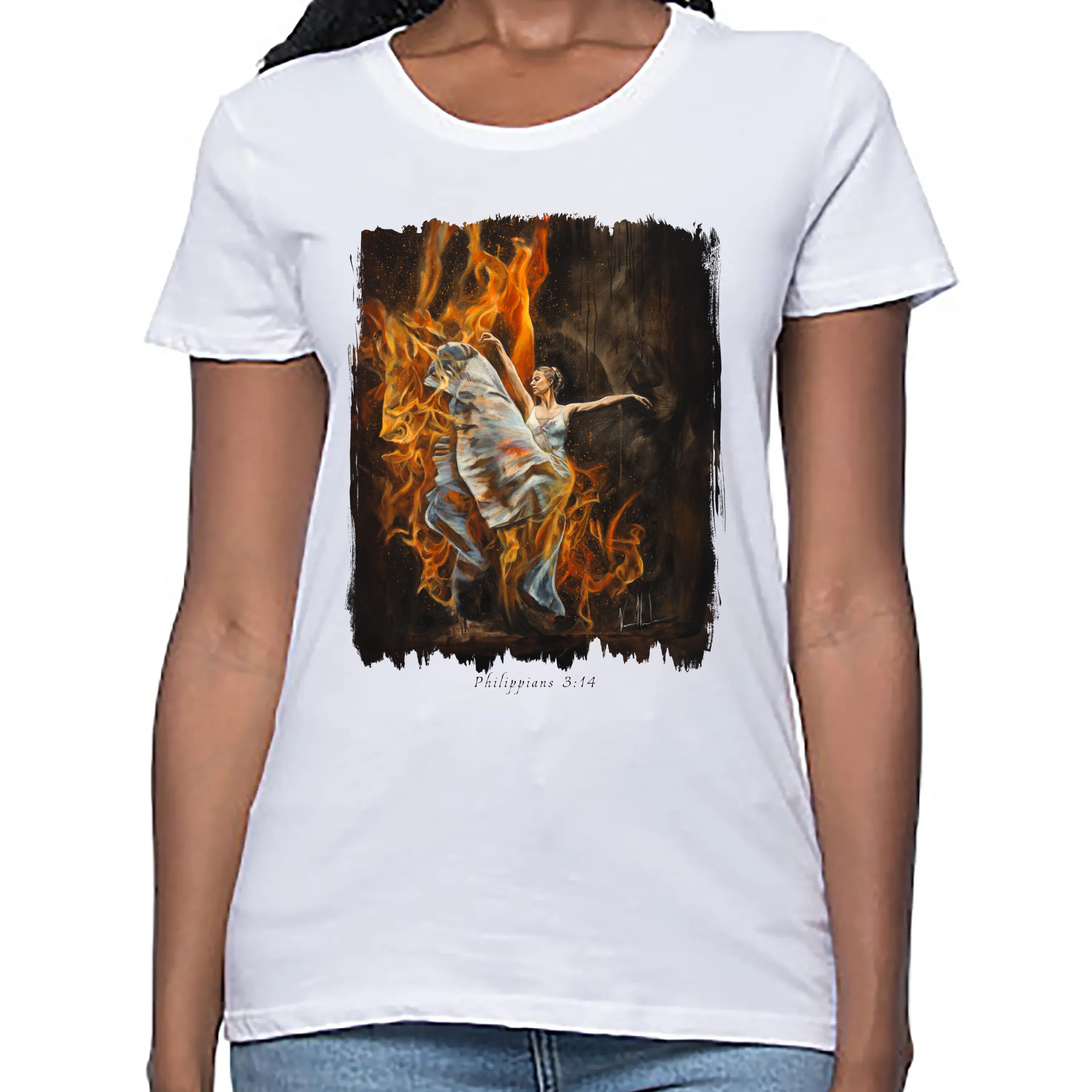Women's T (Organic Bamboo) - A Burning Flame Within Organic Bamboo Vanessa Horabuena Short Sleeve Frost (White) XS