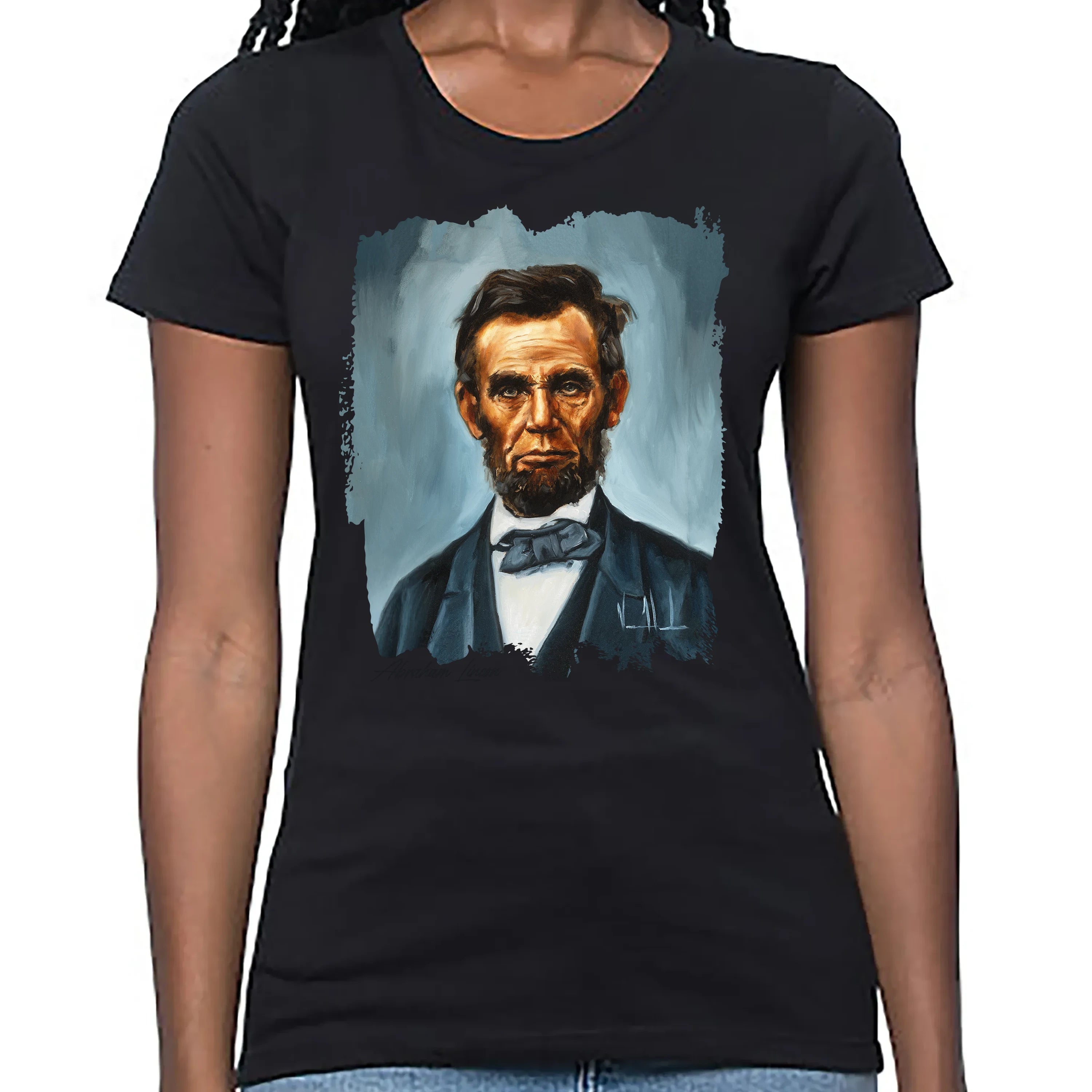 Women's T (Organic Bamboo) - Abraham Lincoln - 4th of July Organic Bamboo Vanessa Horabuena Short Sleeve Eclipse (Black) XS