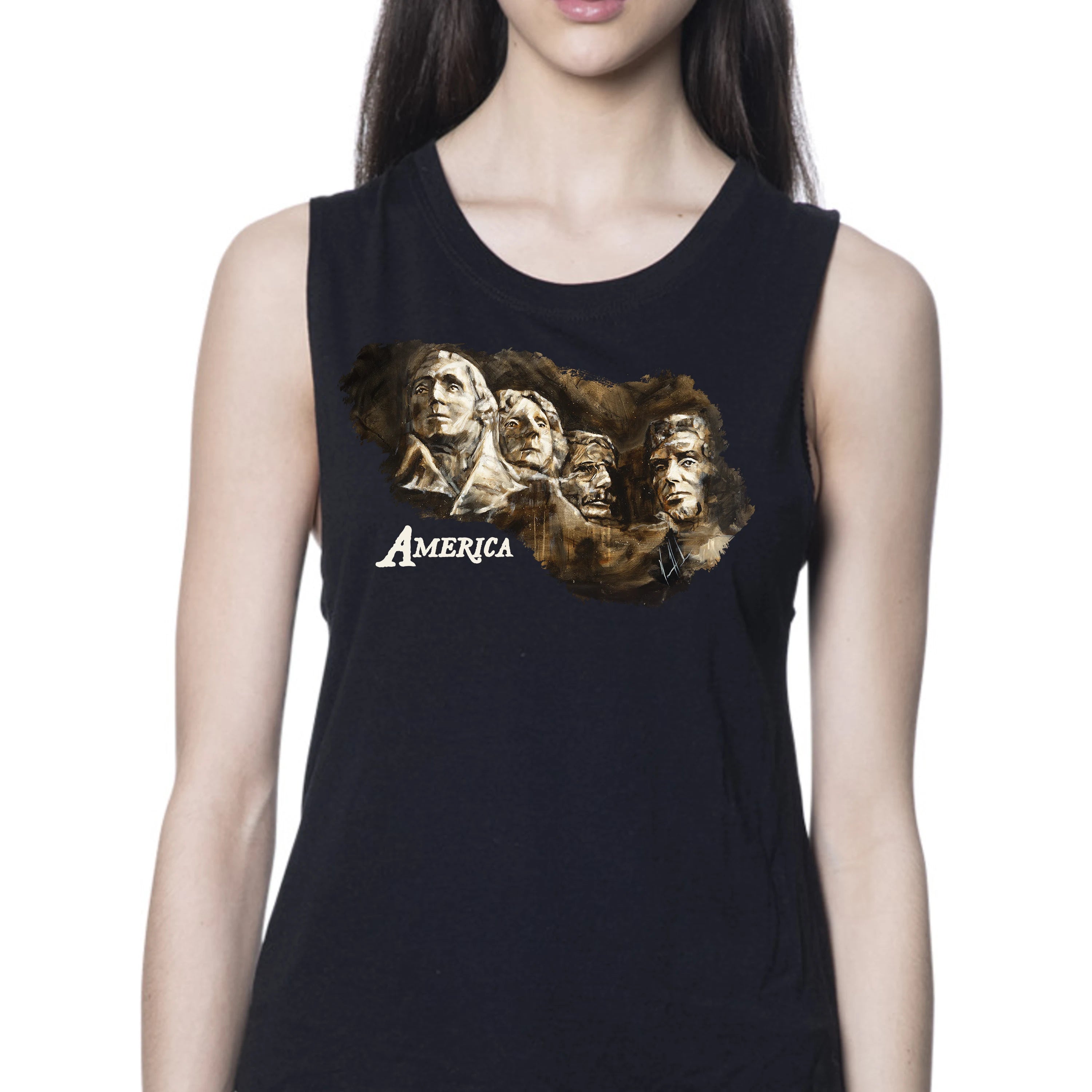 Women's Tank Top (Organic Bamboo) - Legends of Freedom - 4th of July Organic Bamboo Vanessa Horabuena Short Sleeve Eclipse (Black) XS