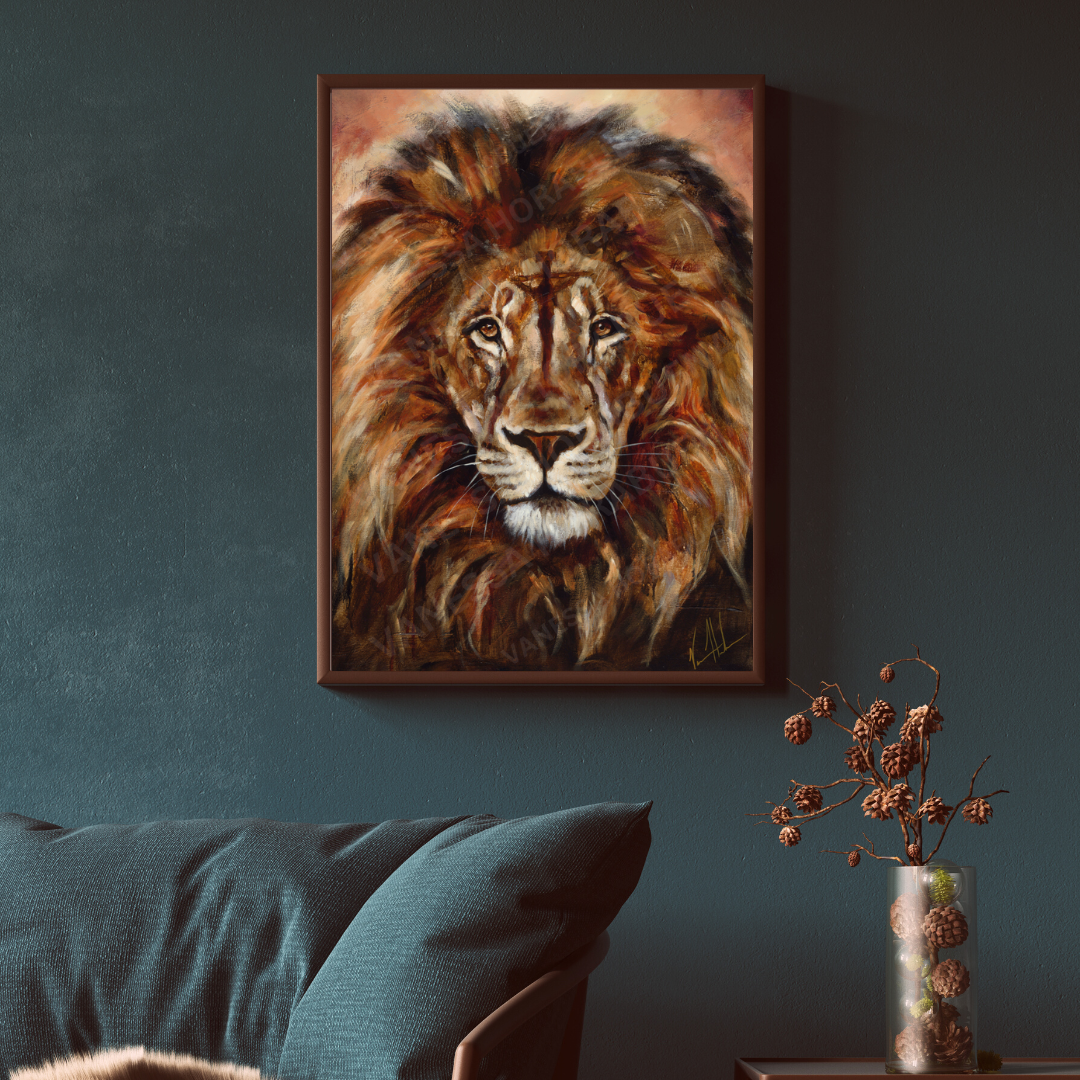 King of Heaven - Glorious Reign (Hand Embellishment Canvas Print) Lion Art Print Vanessa Horabuena