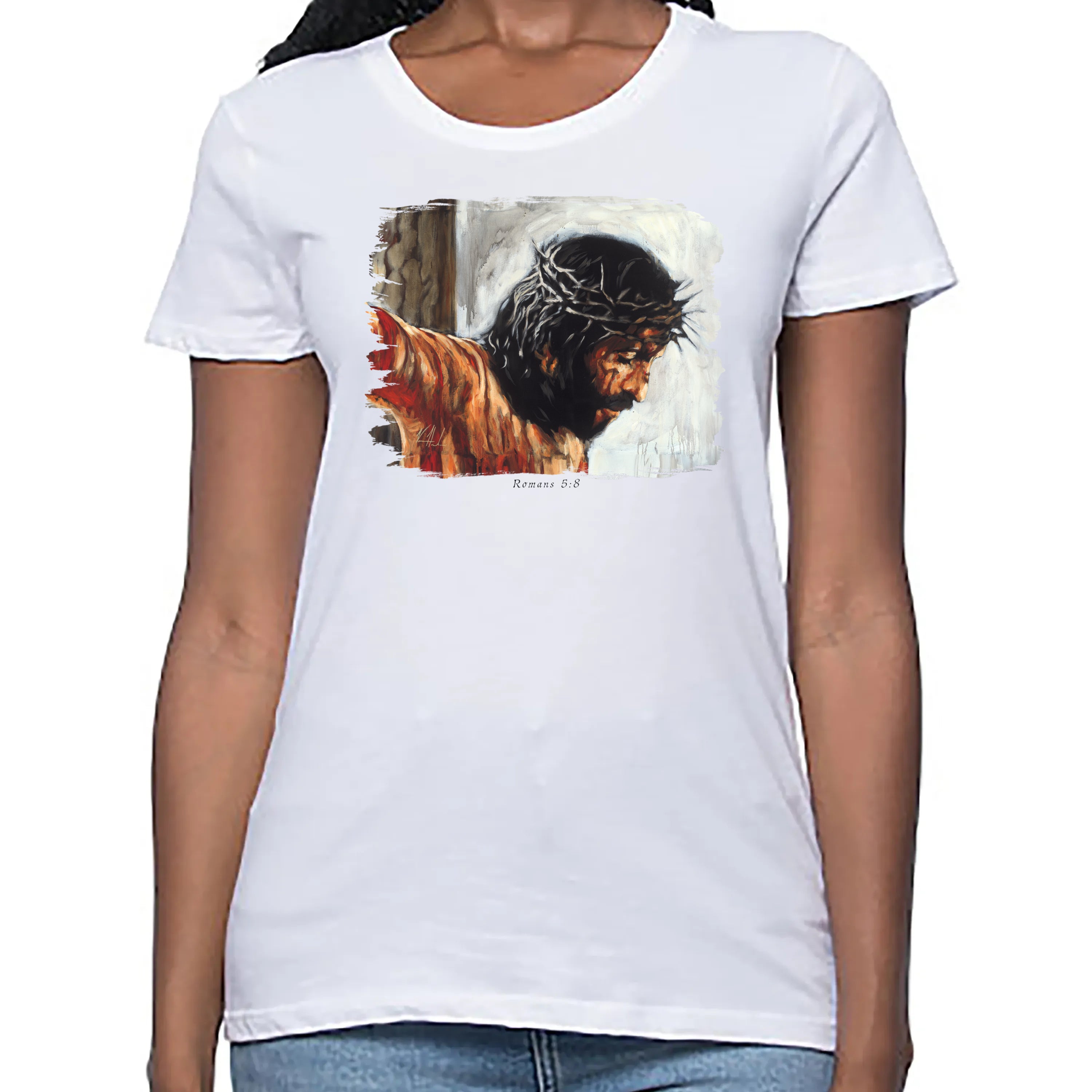 Women's T (Organic Bamboo) - By His Wounds We Are Healed Organic Bamboo Vanessa Horabuena Short Sleeve Frost (White) XS