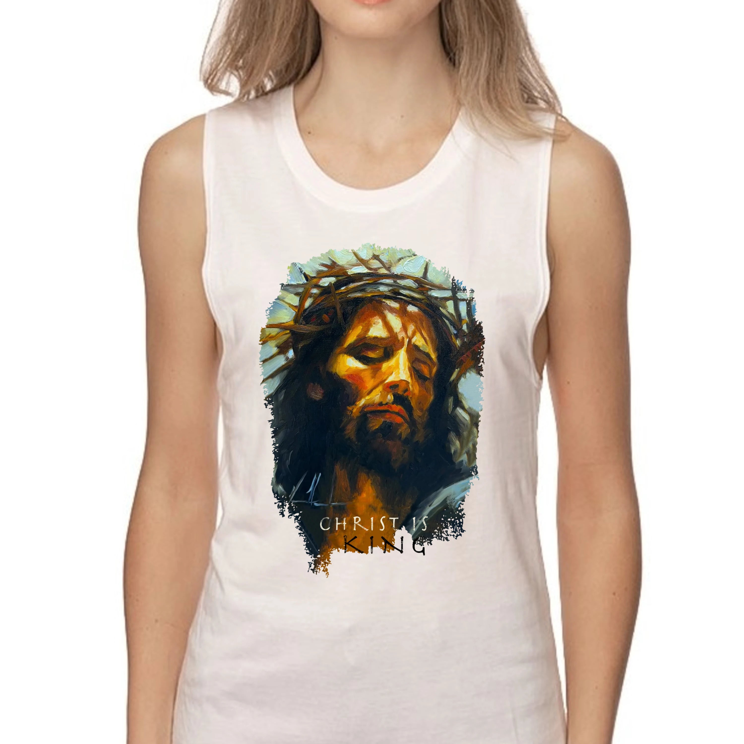 Christ is King - Women's Tank Top (Organic Bamboo) Vanessa Horabuena Short Sleeve Frost (White) XS