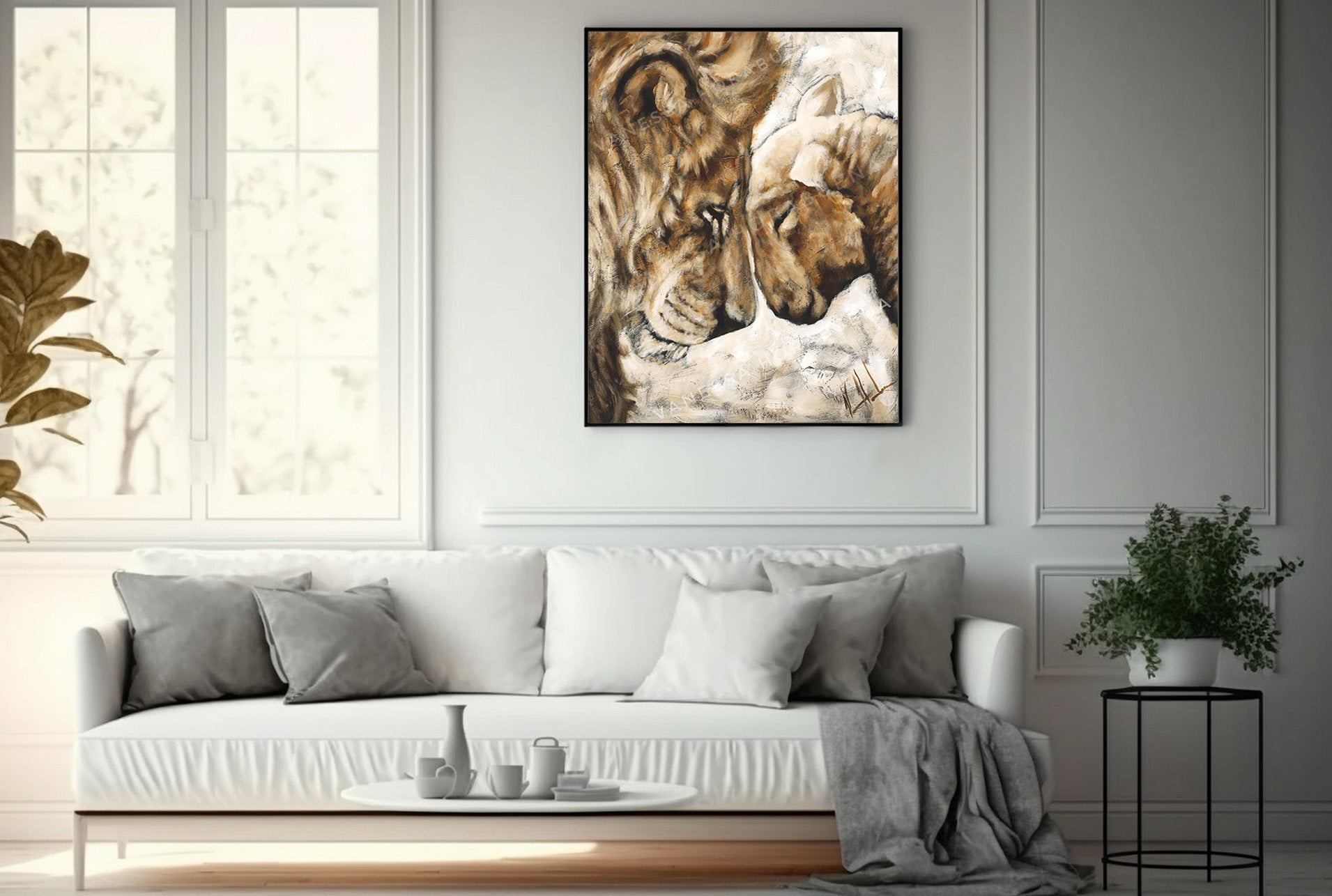 Compassion of a King (White)(Hand Embellished Canvas Print) Lion Art Print Vanessa Horabuena