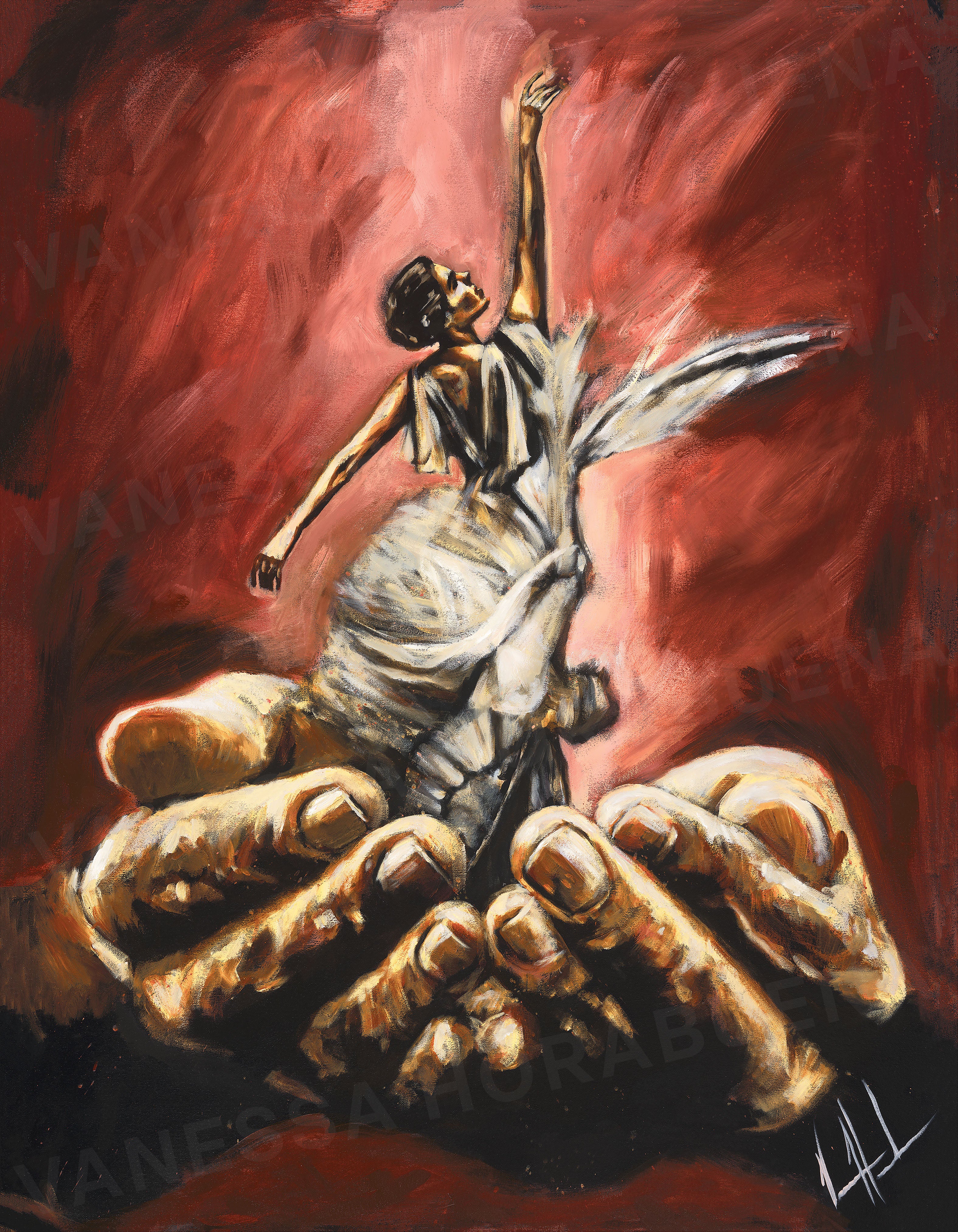 Endless Dance in the Father’s Hands (Daughter of a King) (Hand Embellished Canvas Print) Women's Art Print Vanessa Horabuena