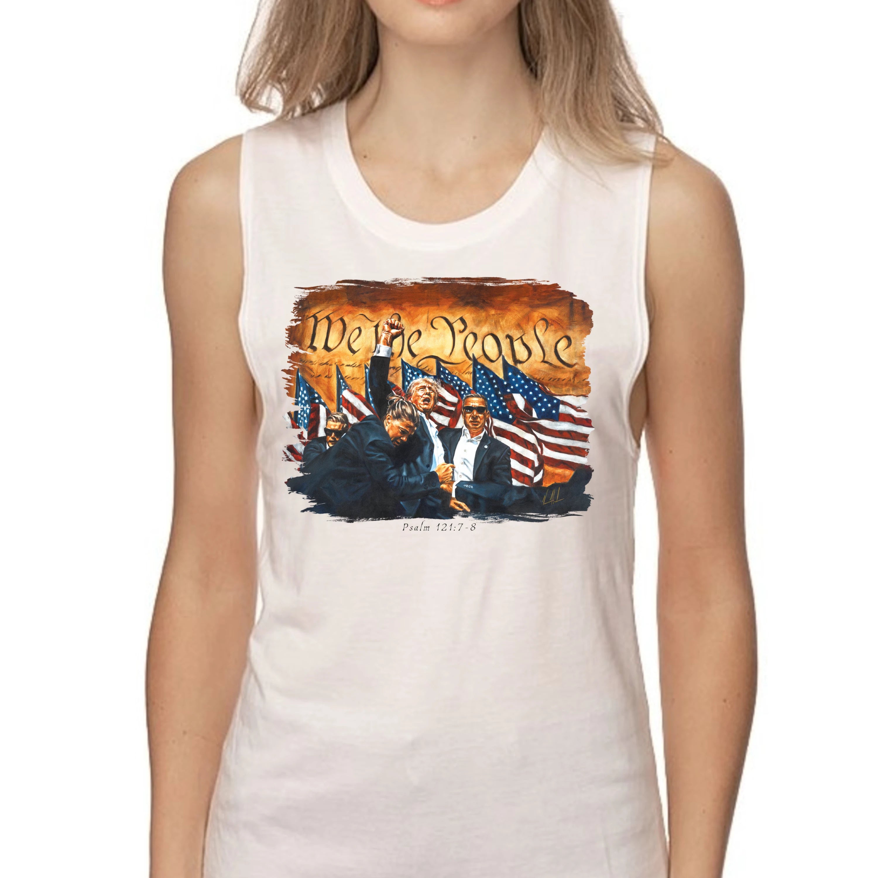 Fight for America - Women's Tank Top (Organic Bamboo) Organic Bamboo Vanessa Horabuena Short Sleeve Frost (White) XS