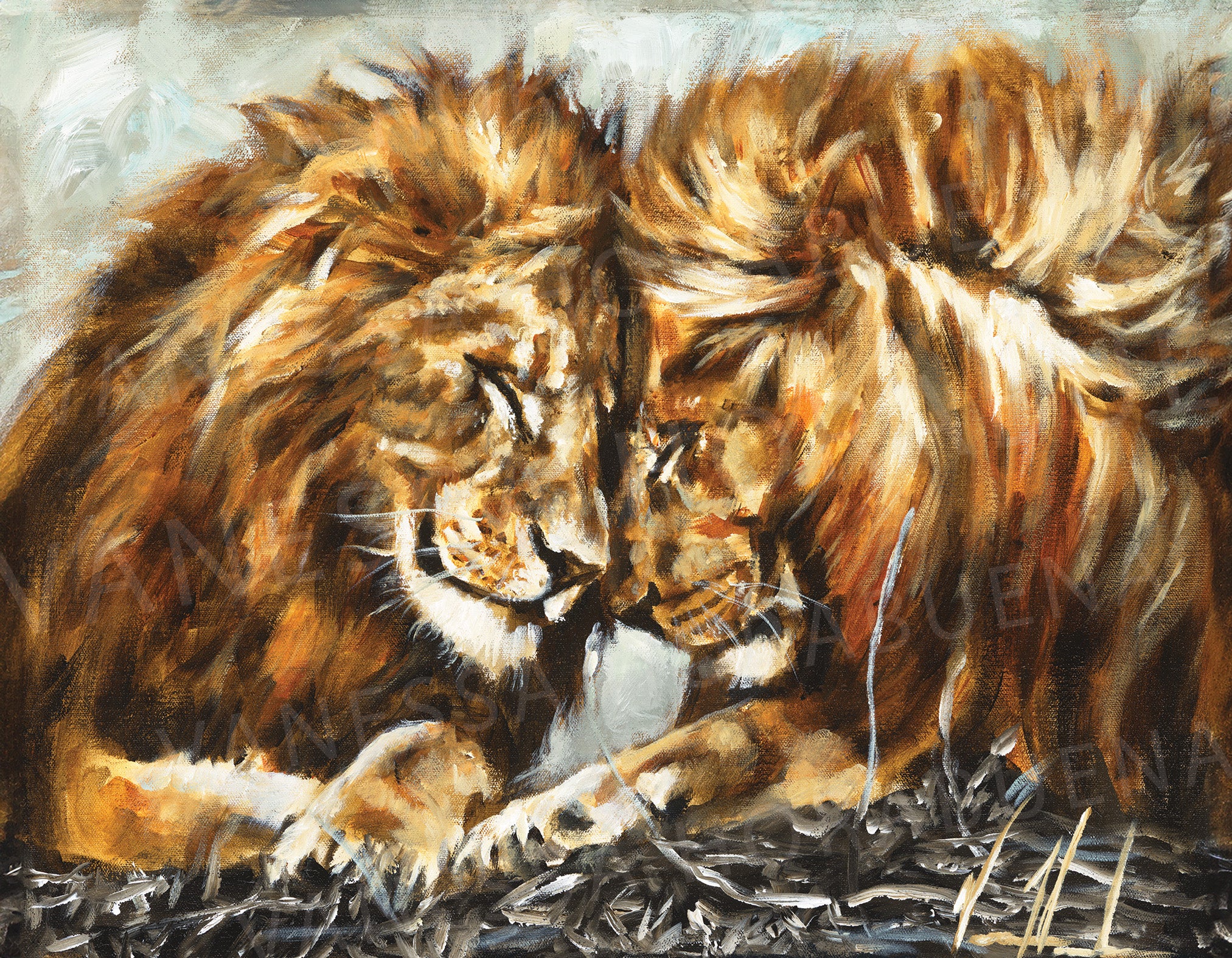 Fortified Strength (Hand Embellished Canvas Print) Lion Art Print Vanessa Horabuena