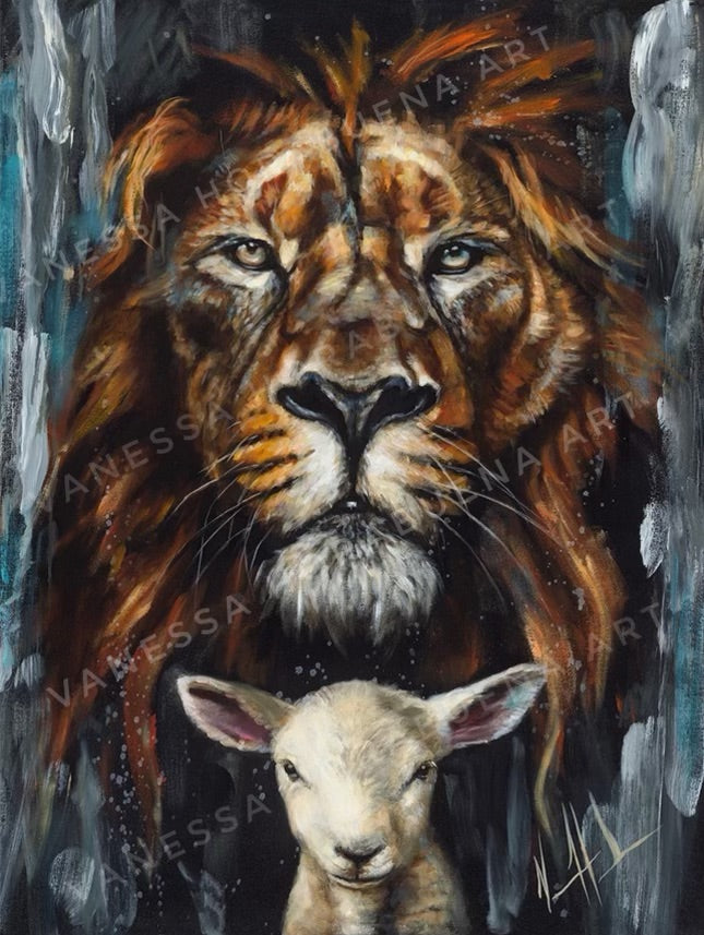 The Lion and Lamb Passover (Hand Embellished Canvas Print) Lion Art Print Vanessa Horabuena