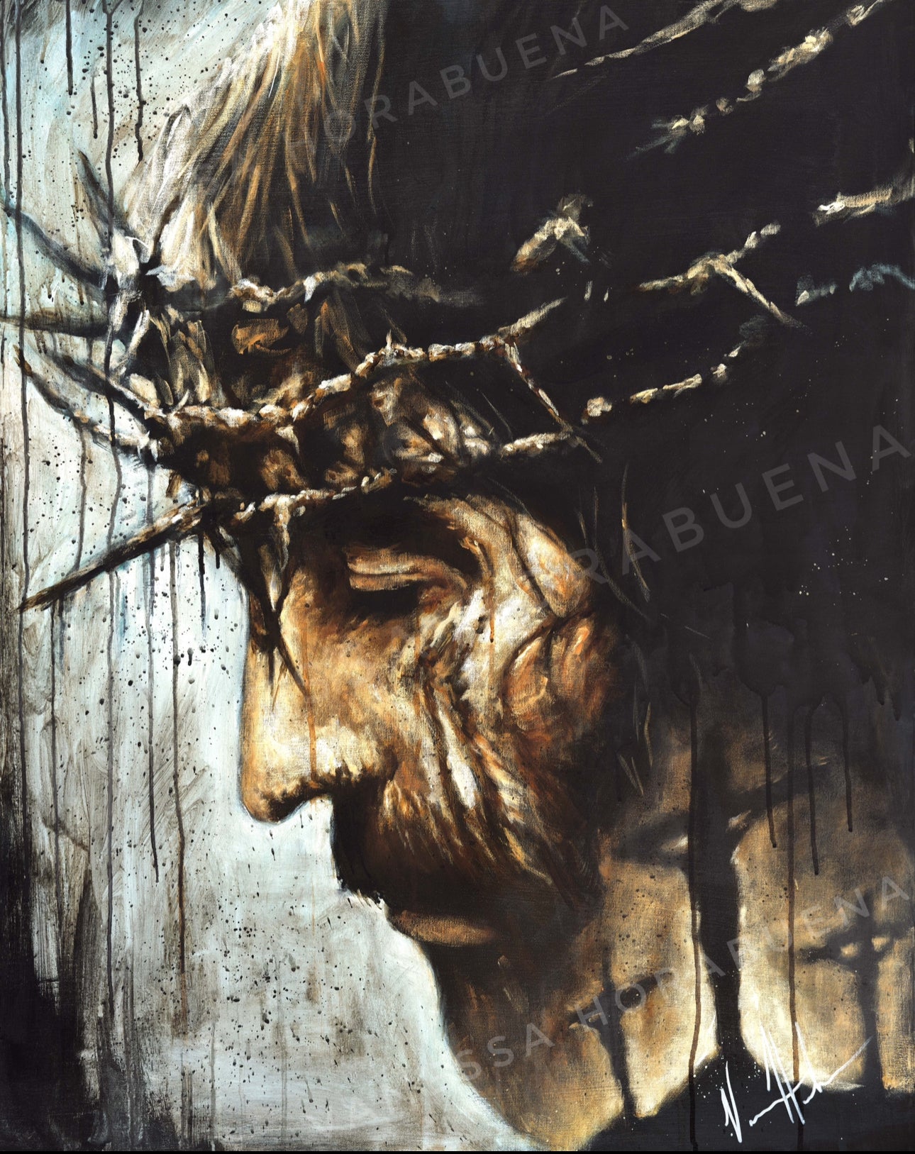 NEW COLOR EDIT - Redeemer's Love With Crosses (Hand Embellished Canvas Print) Jesus Art Print Vanessa Horabuena