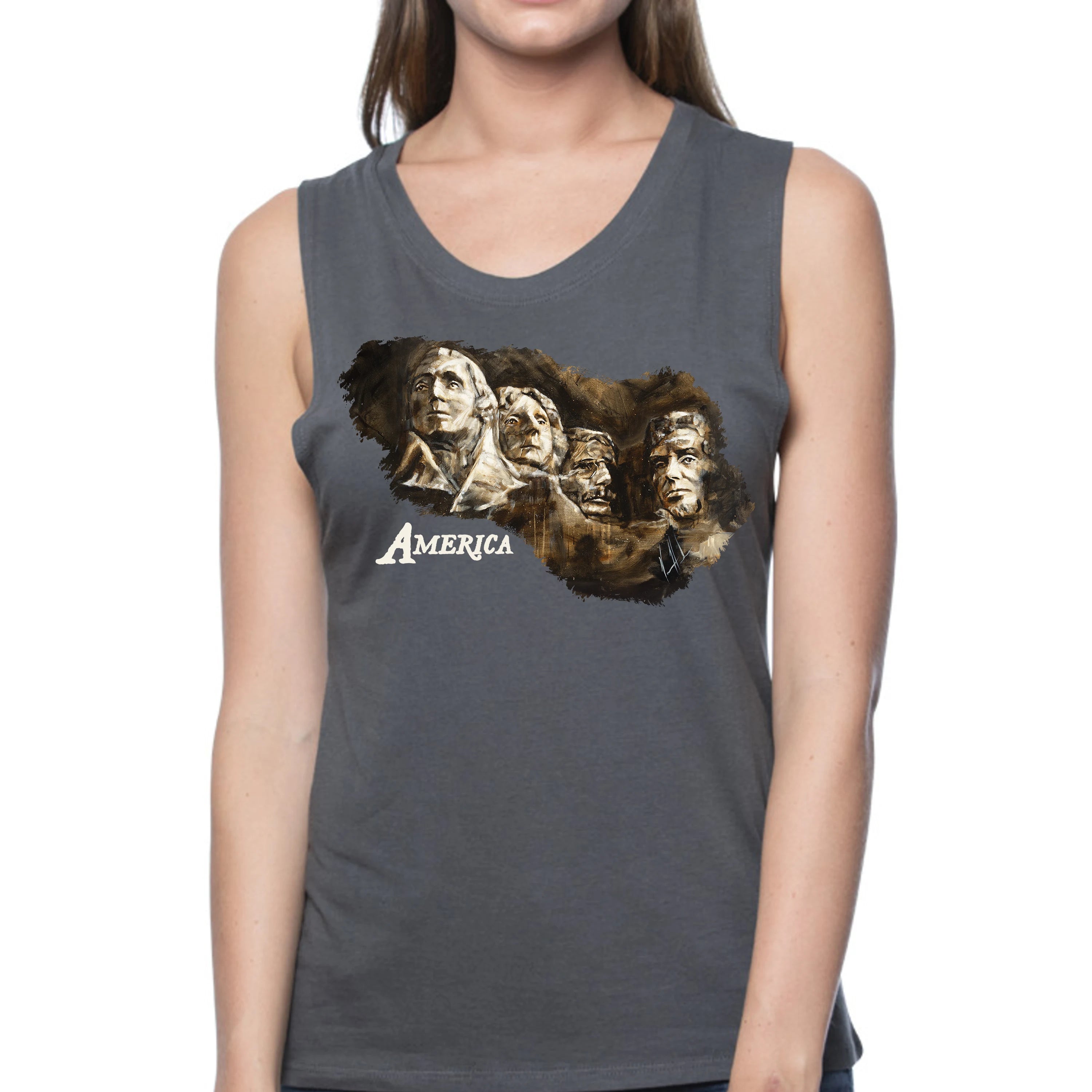 Women's Tank Top (Organic Bamboo) - Legends of Freedom - 4th of July Organic Bamboo Vanessa Horabuena Short Sleeve Pewter (Grey) XS