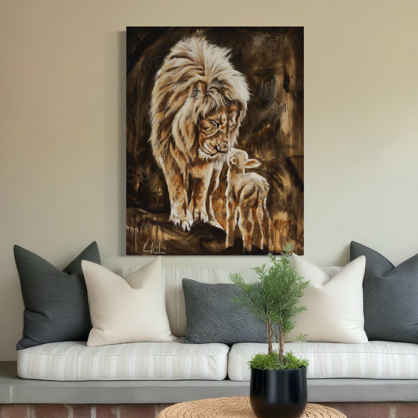 The Heart of God (Brown Background) Lion Art Print Vanessa Horabuena
