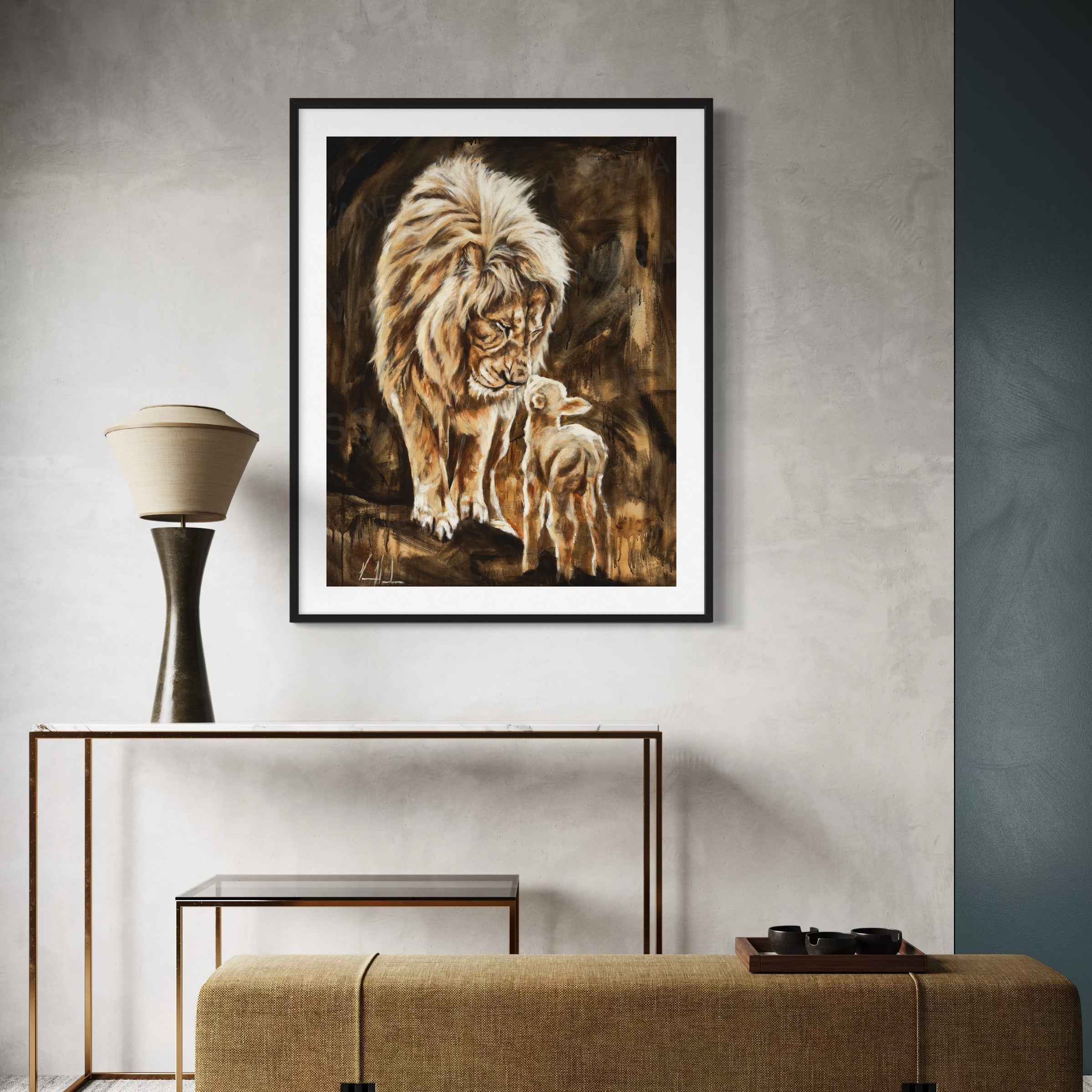 The Heart of God (Brown Background) Lion Art Print Vanessa Horabuena