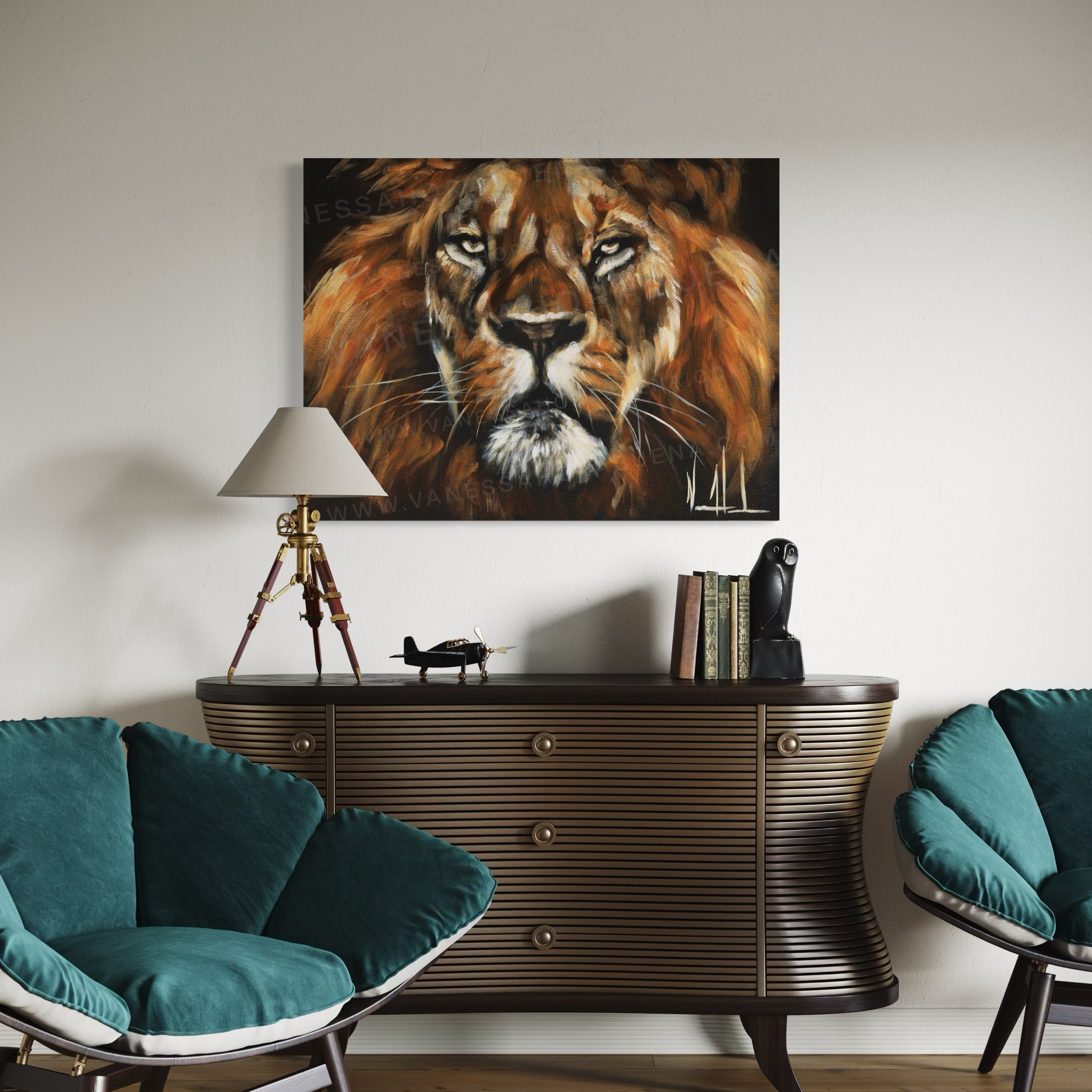 Defender (Hand Embellished Canvas Print) Lion Art Print Vanessa Horabuena