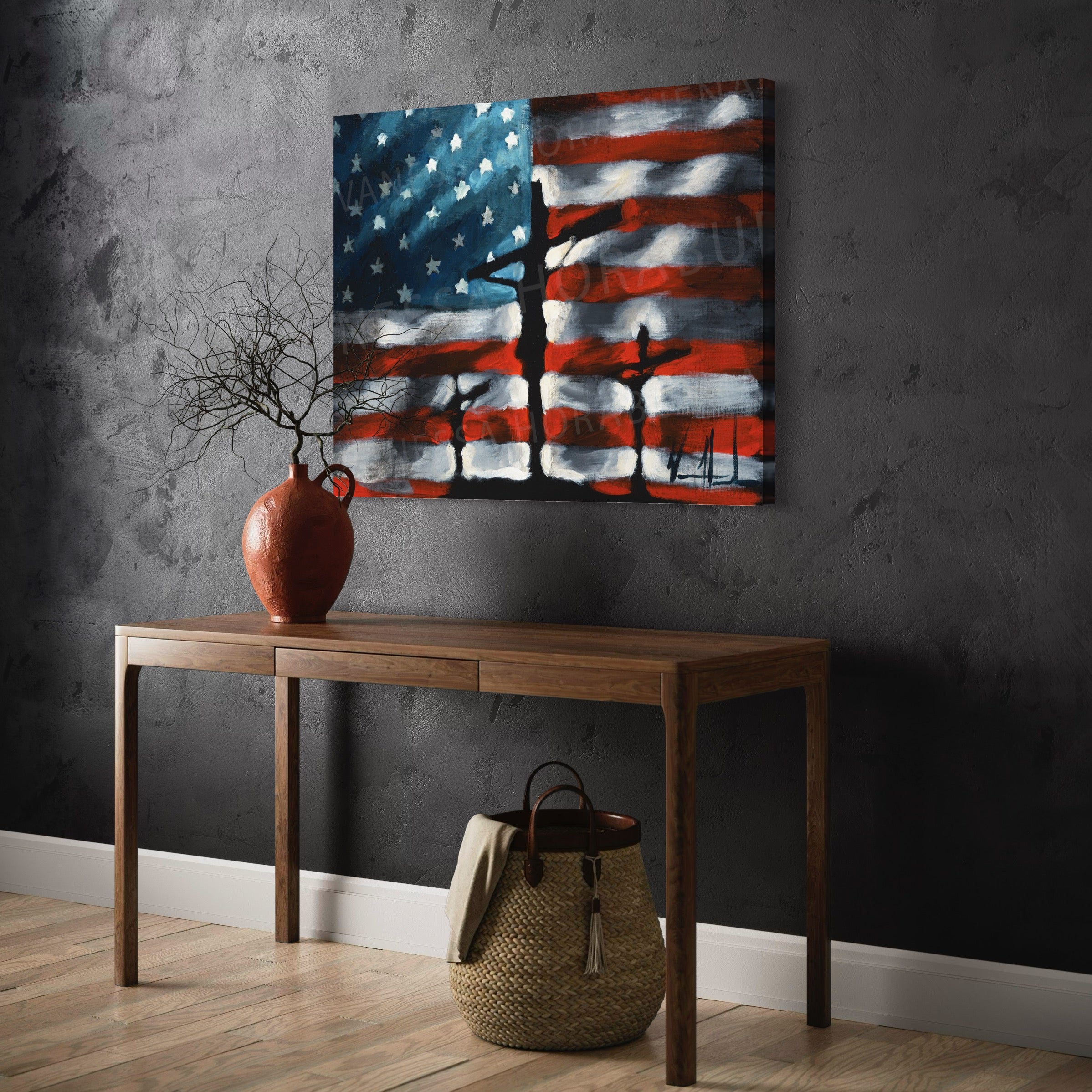 In God We Trust (Hand Embellishment Canvas Print) Patriotic Art Print Vanessa Horabuena