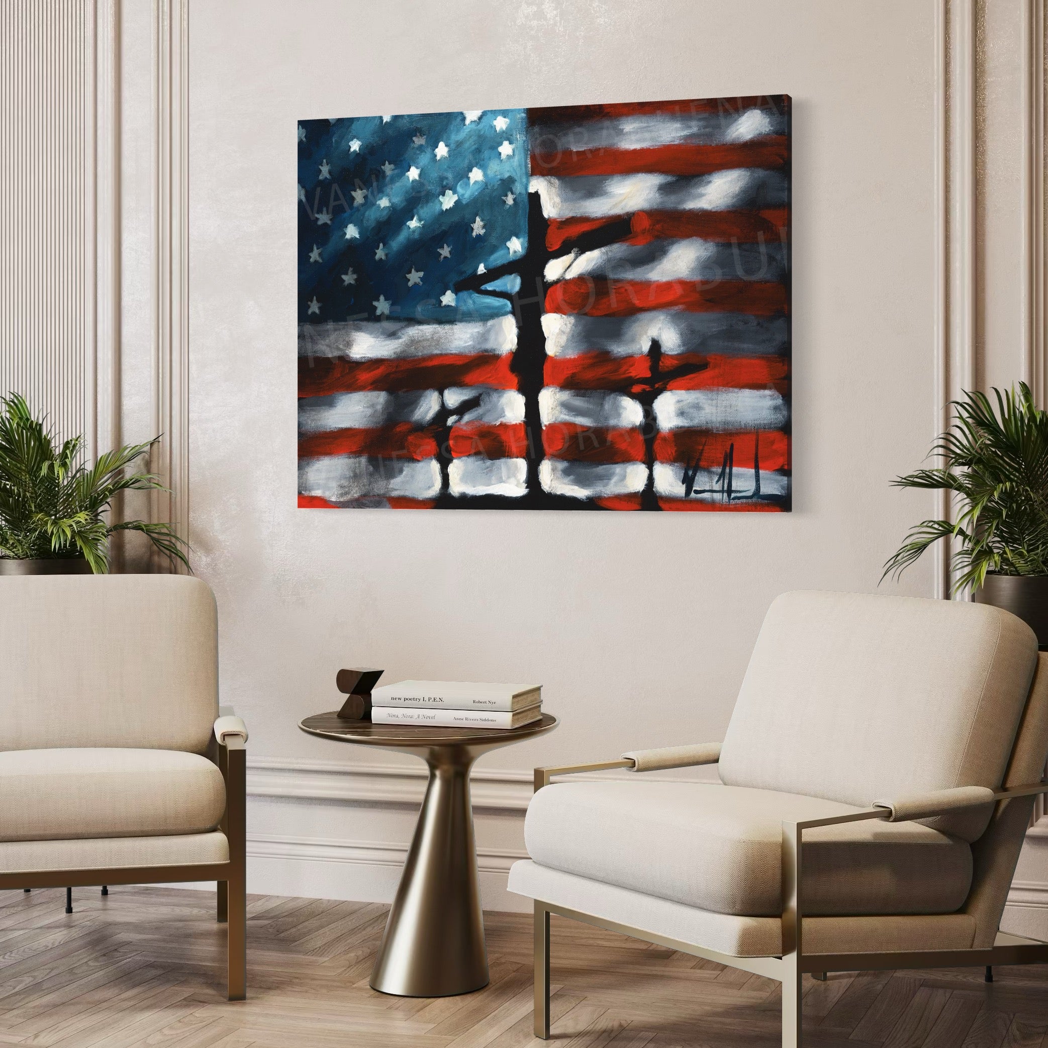 In God We Trust (Hand Embellishment Canvas Print) Patriotic Art Print Vanessa Horabuena