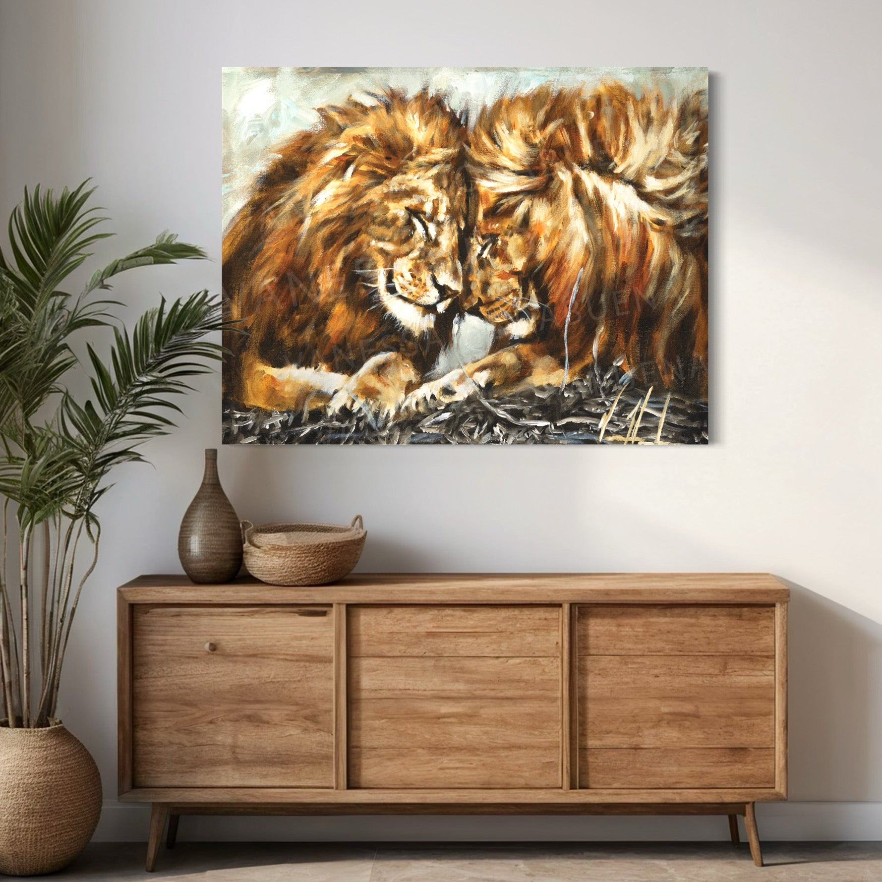 Fortified Strength (Hand Embellished Canvas Print) Lion Art Print Vanessa Horabuena