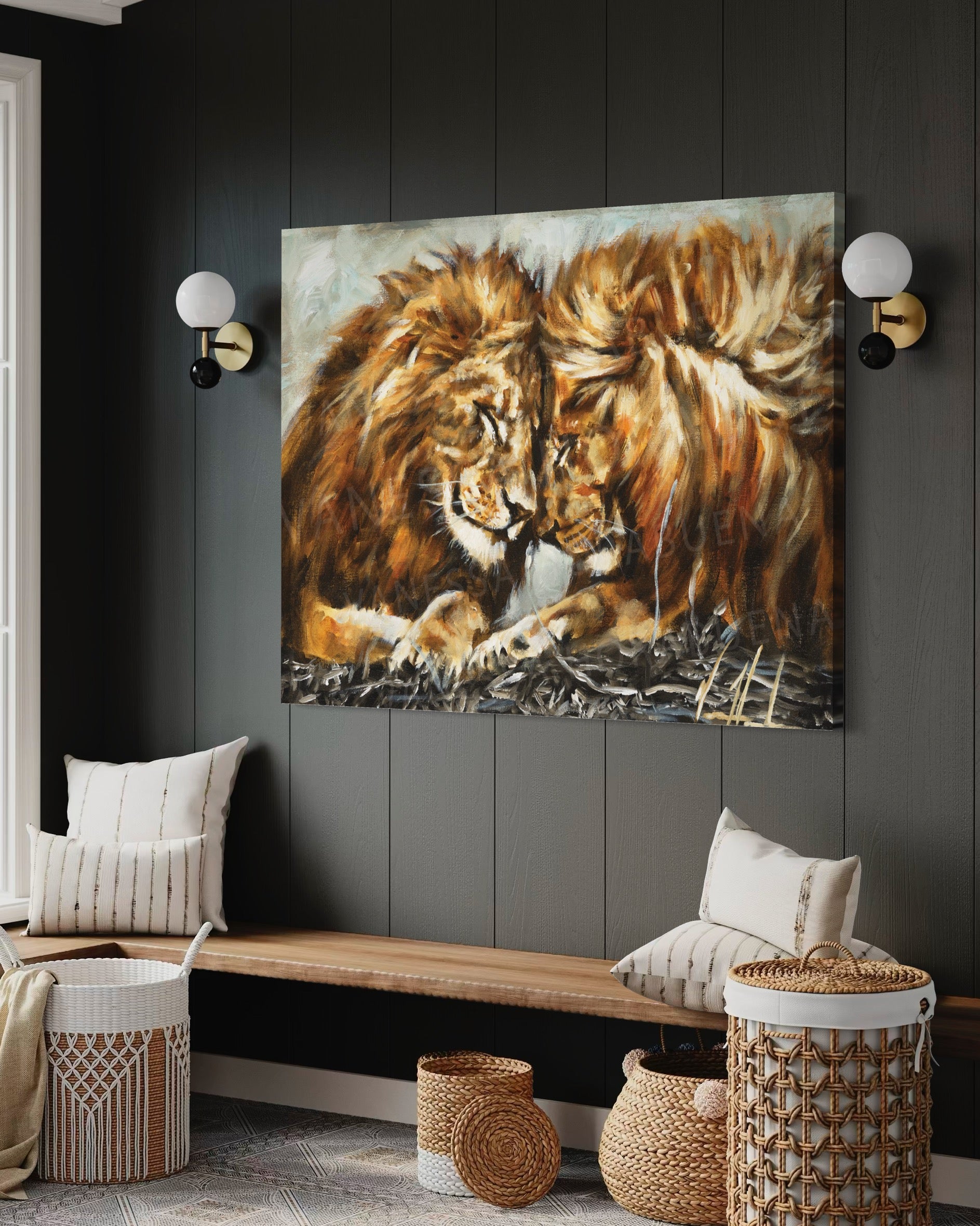 Fortified Strength (Hand Embellished Canvas Print) Lion Art Print Vanessa Horabuena