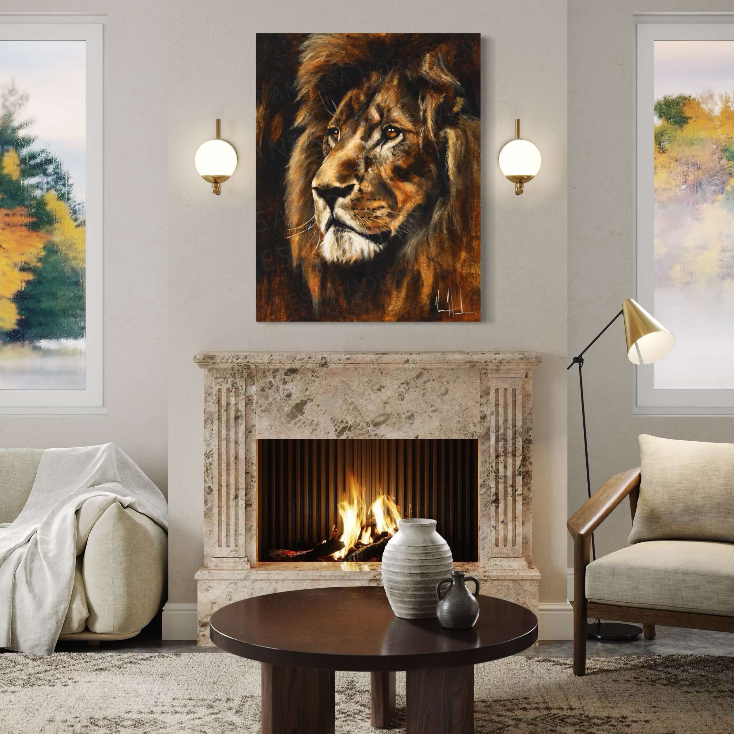 Majestic Lion (Hand Embellishment Canvas Print) Lion Art Print Vanessa Horabuena
