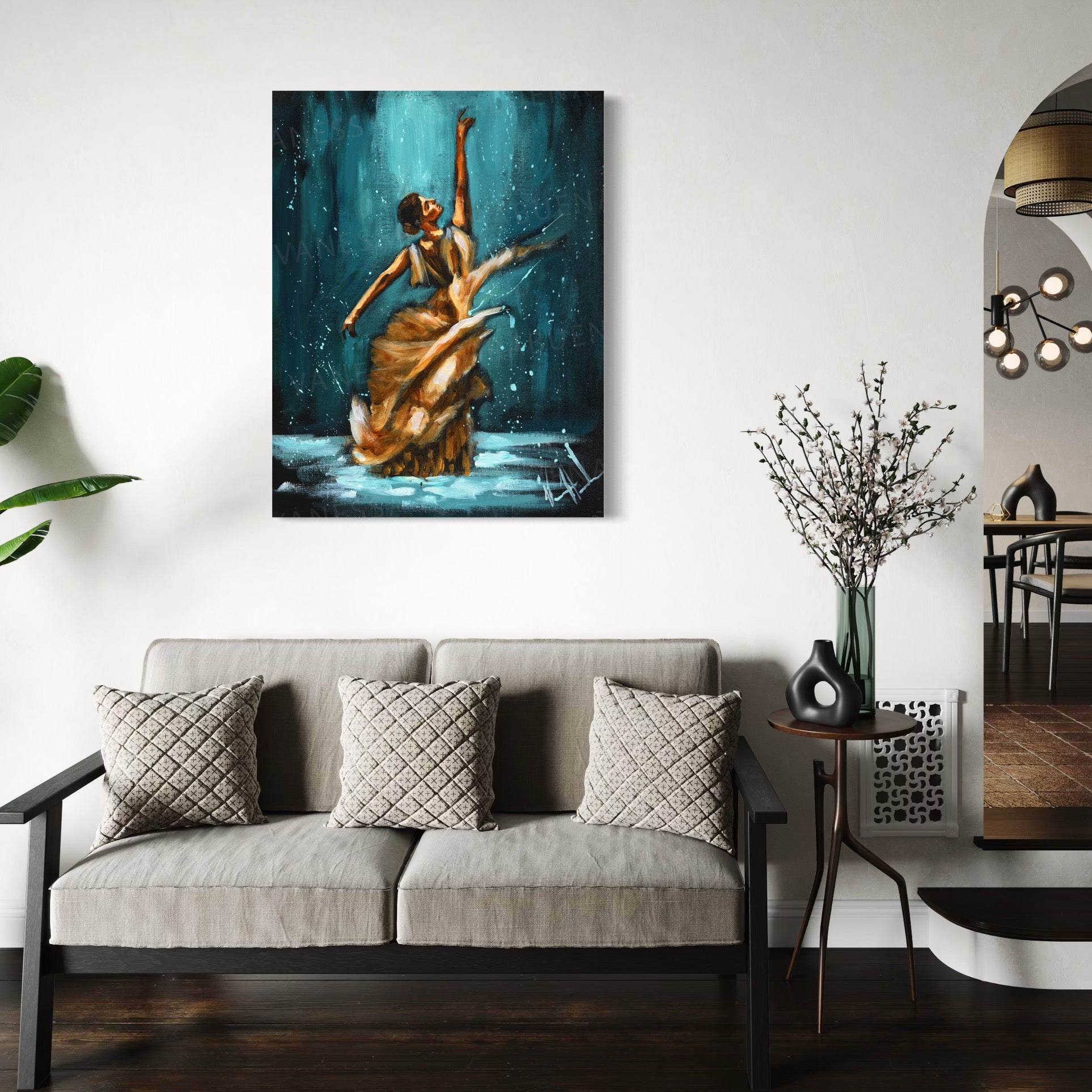 I’ll Praise You Through the Storm (Gold Dress Edition) (Hand Embellished Canvas Print) Women's Art Print Vanessa Horabuena