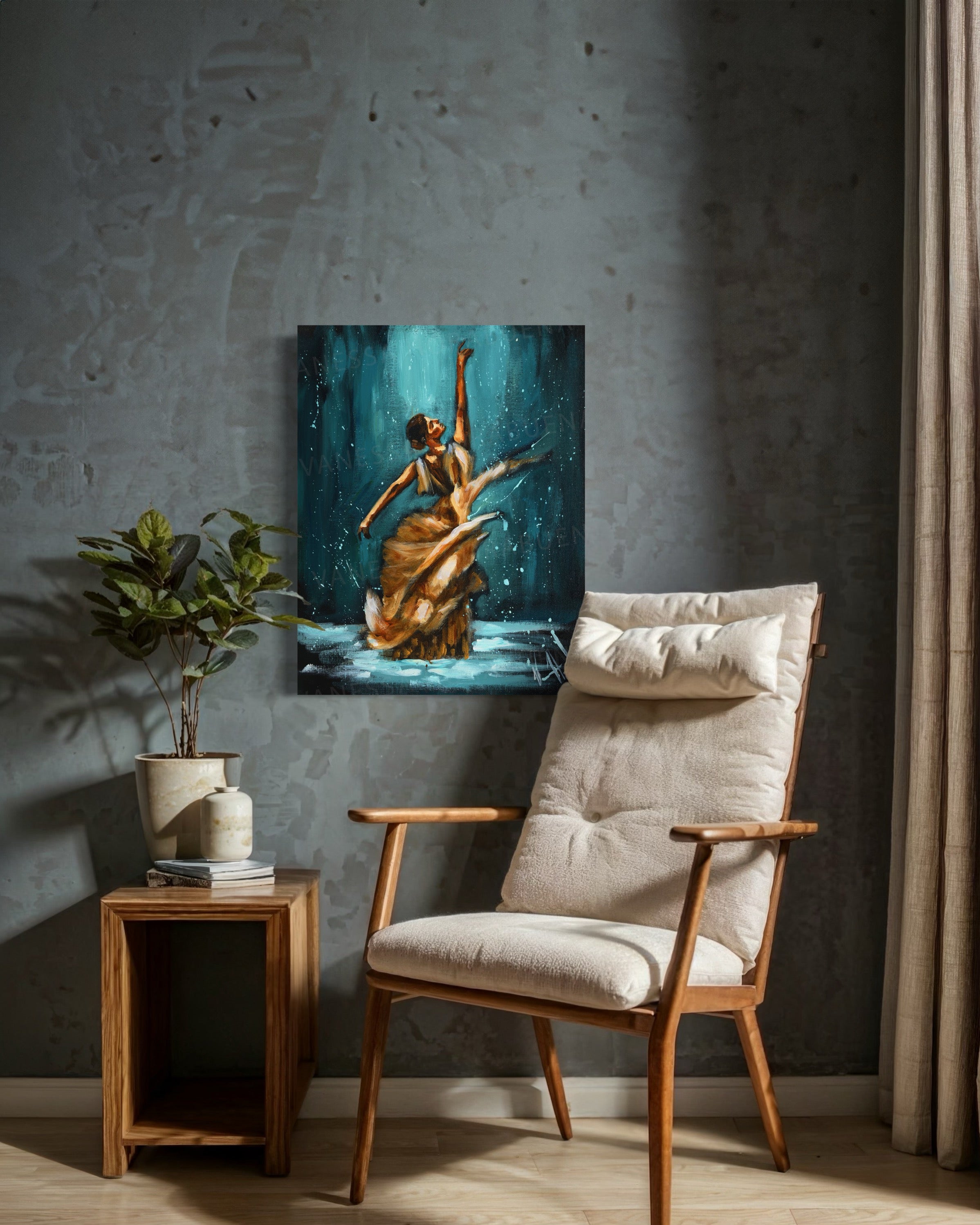 I’ll Praise You Through the Storm (Gold Dress Edition) (Hand Embellished Canvas Print) Women's Art Print Vanessa Horabuena