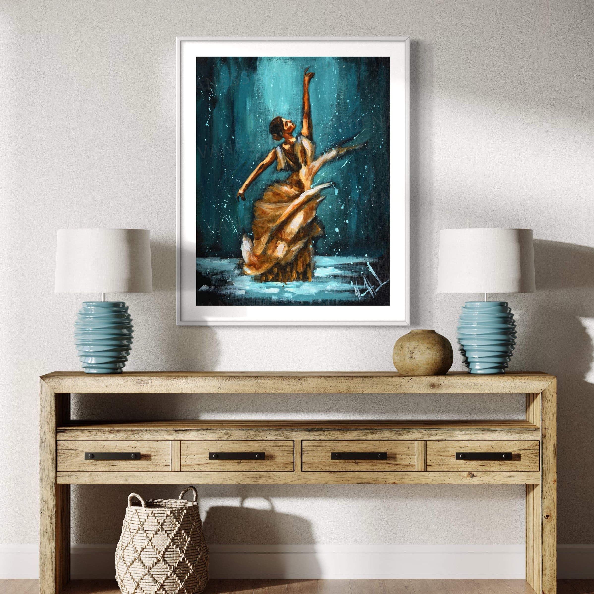 I’ll Praise You Through the Storm (Gold Dress Edition) (Hand Embellished Canvas Print) Women's Art Print Vanessa Horabuena