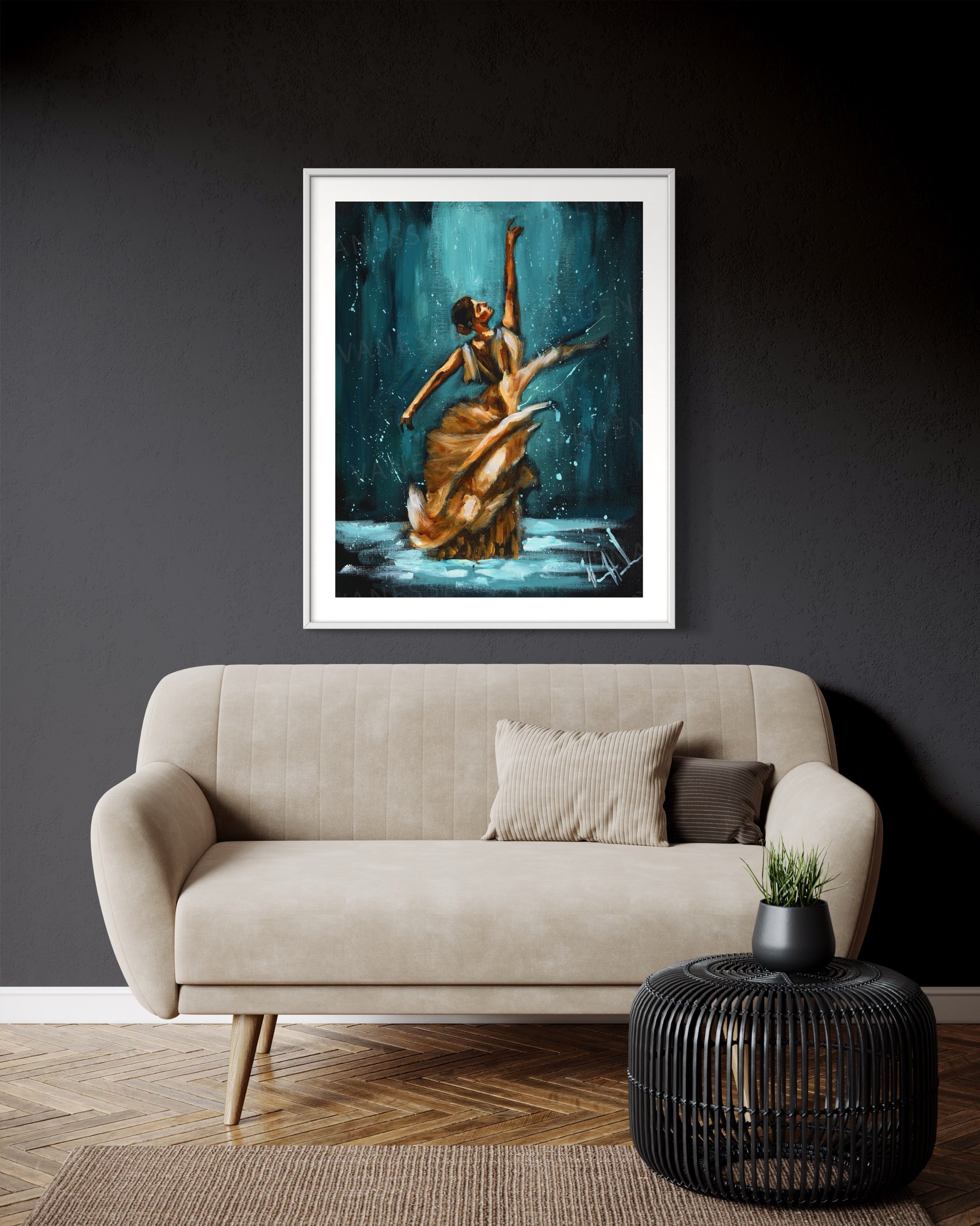 I’ll Praise You Through the Storm (Gold Dress Edition) (Hand Embellished Canvas Print) Women's Art Print Vanessa Horabuena