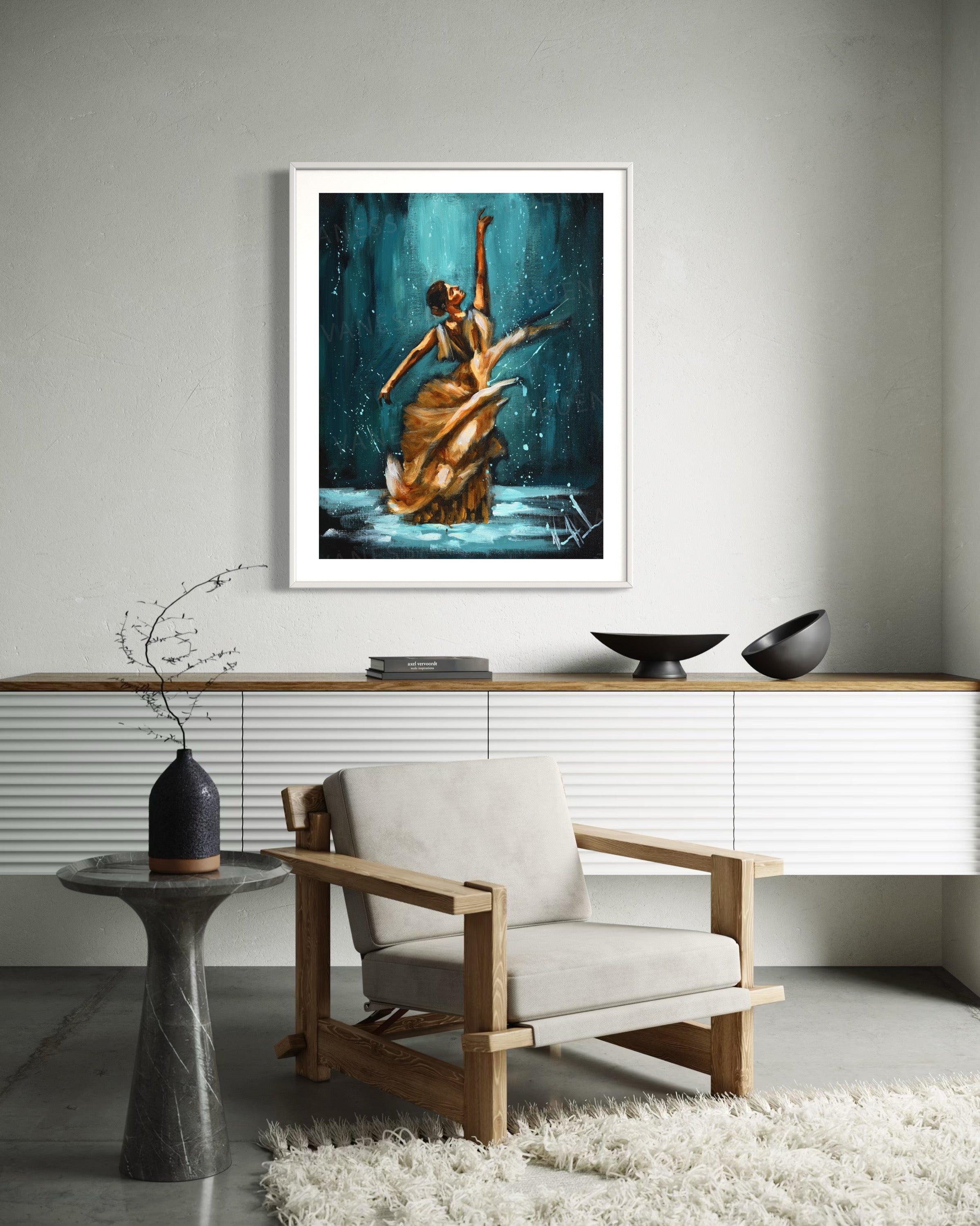 I’ll Praise You Through the Storm (Gold Dress Edition) (Hand Embellished Canvas Print) Women's Art Print Vanessa Horabuena