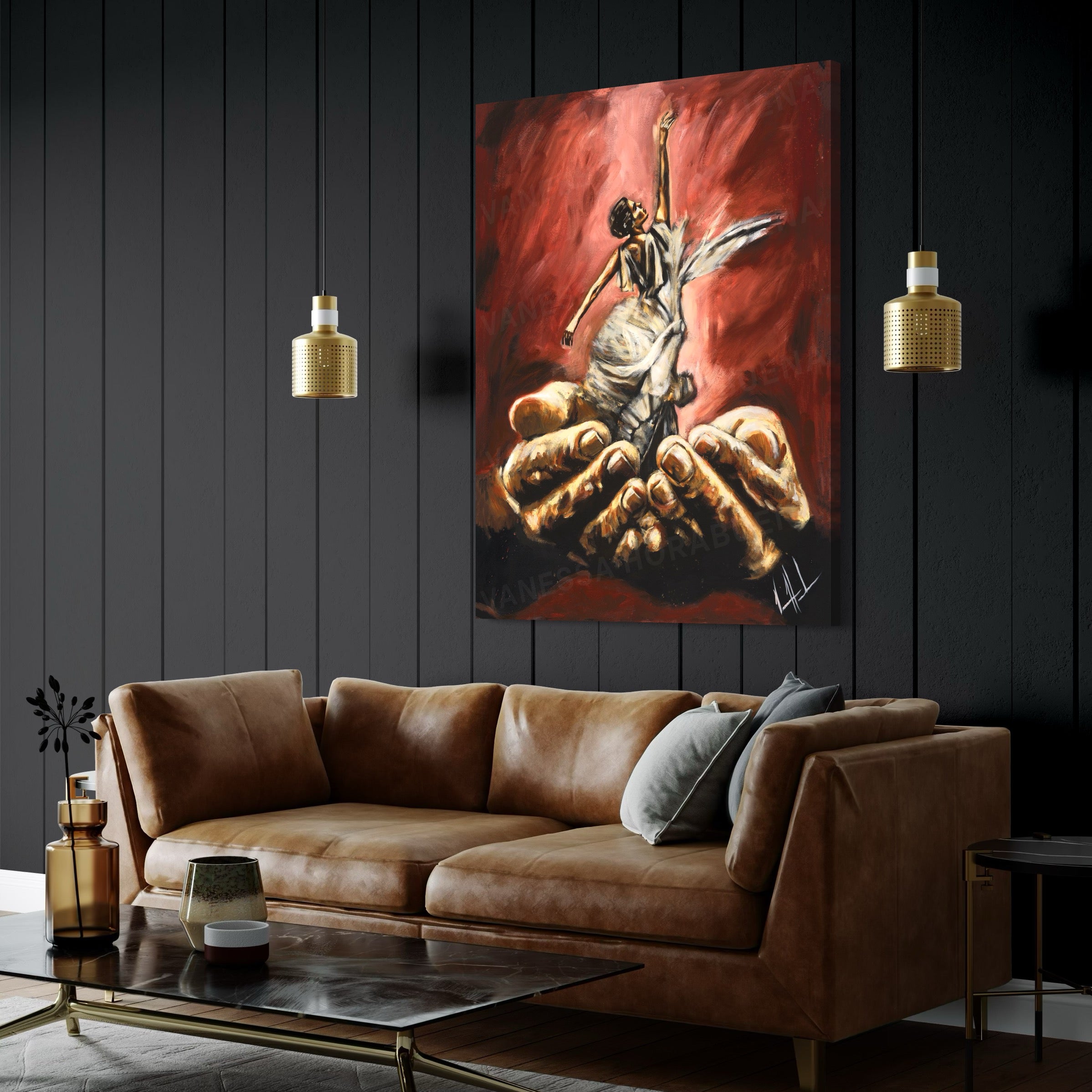 Endless Dance in the Father’s Hands (Daughter of a King) (Hand Embellished Canvas Print) Women's Art Print Vanessa Horabuena