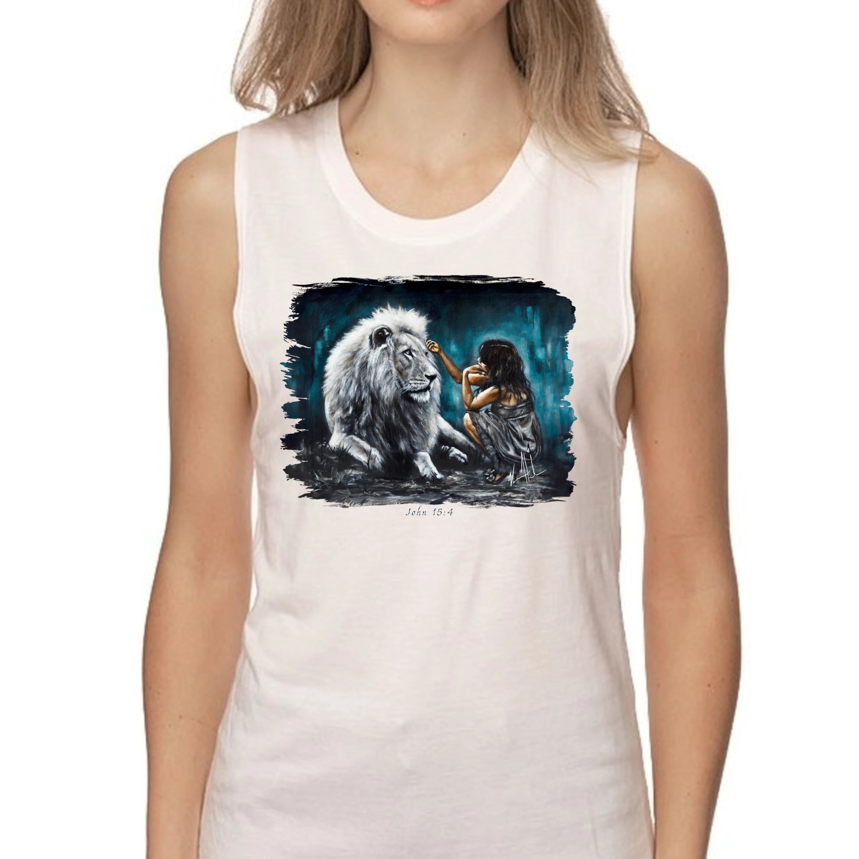 Intimacy with God (Blue Background) - Women's Tank Top (Organic Bamboo) Organic Bamboo Vanessa Horabuena Short Sleeve Frost (White) XS