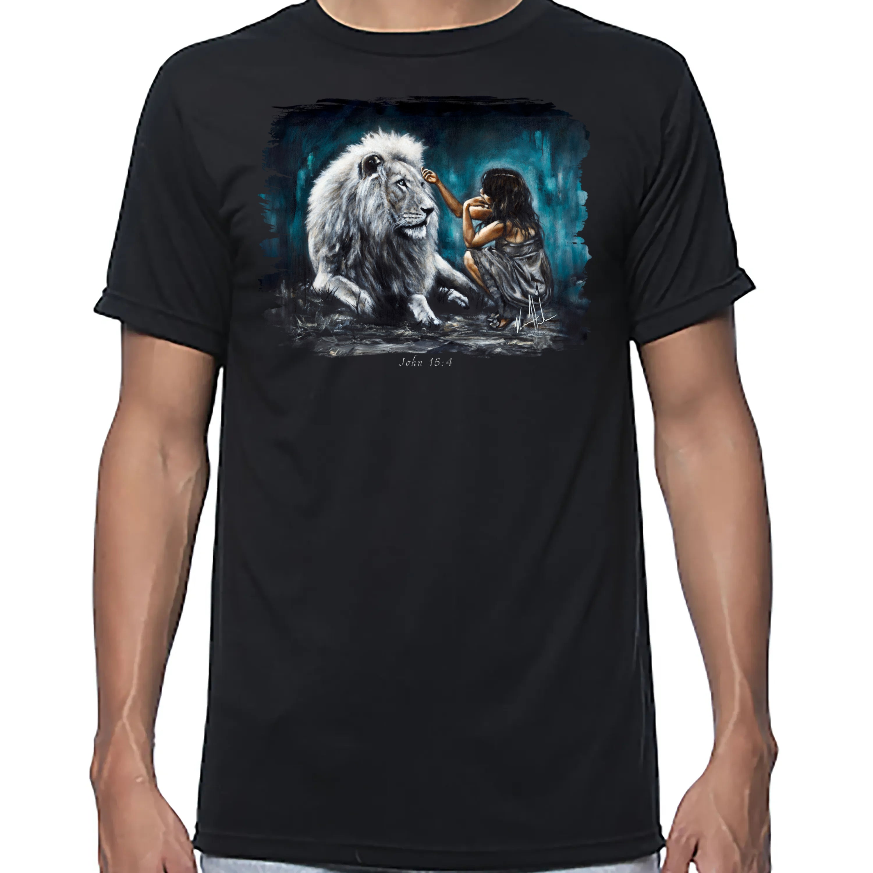 Intimacy With God (Blue Background) - Unisex T (Premium Organic Fabric) Vanessa Horabuena Bamboo Black Small