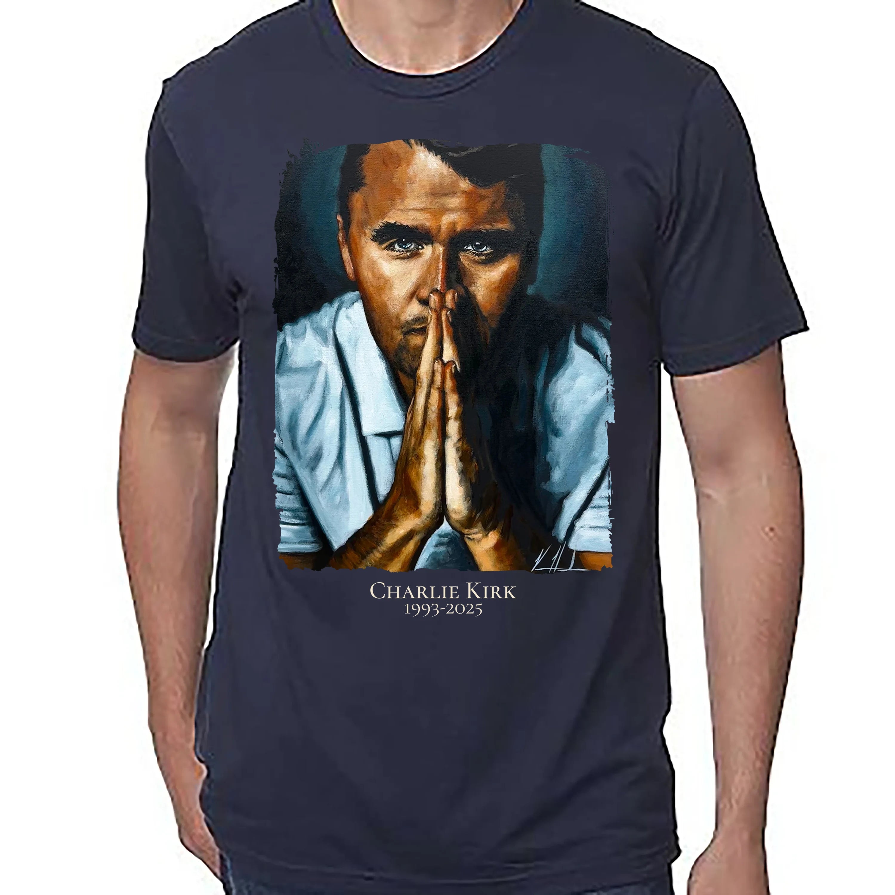 (PRE-ORDER) Charlie Kirk - A Hero's Tribute - Unisex T (Premium Organic Fabric) Vanessa Horabuena Bamboo Midnight Blue Small