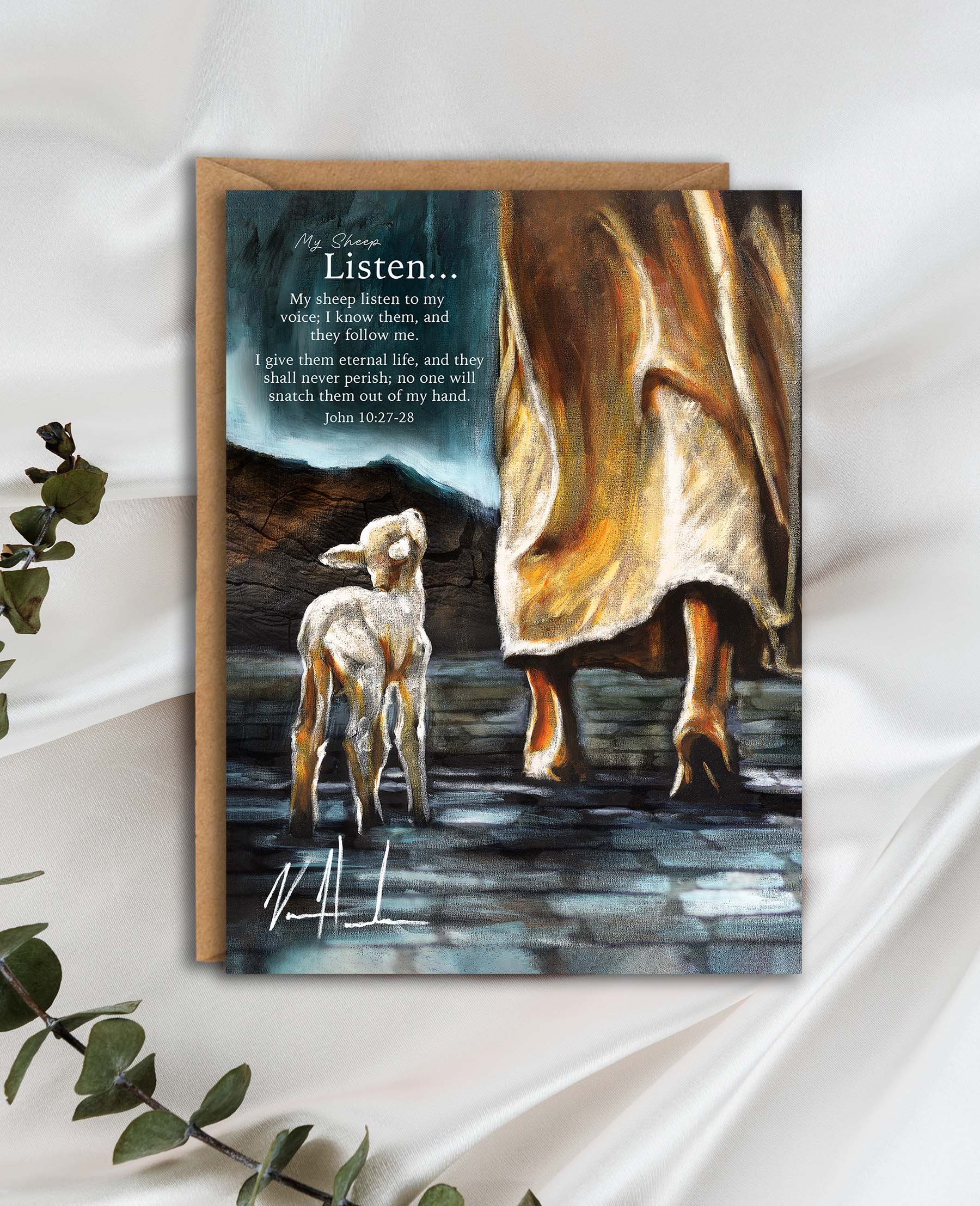 'My Sheep Listen to My Voice' Greeting Card Vanessa Horabuena