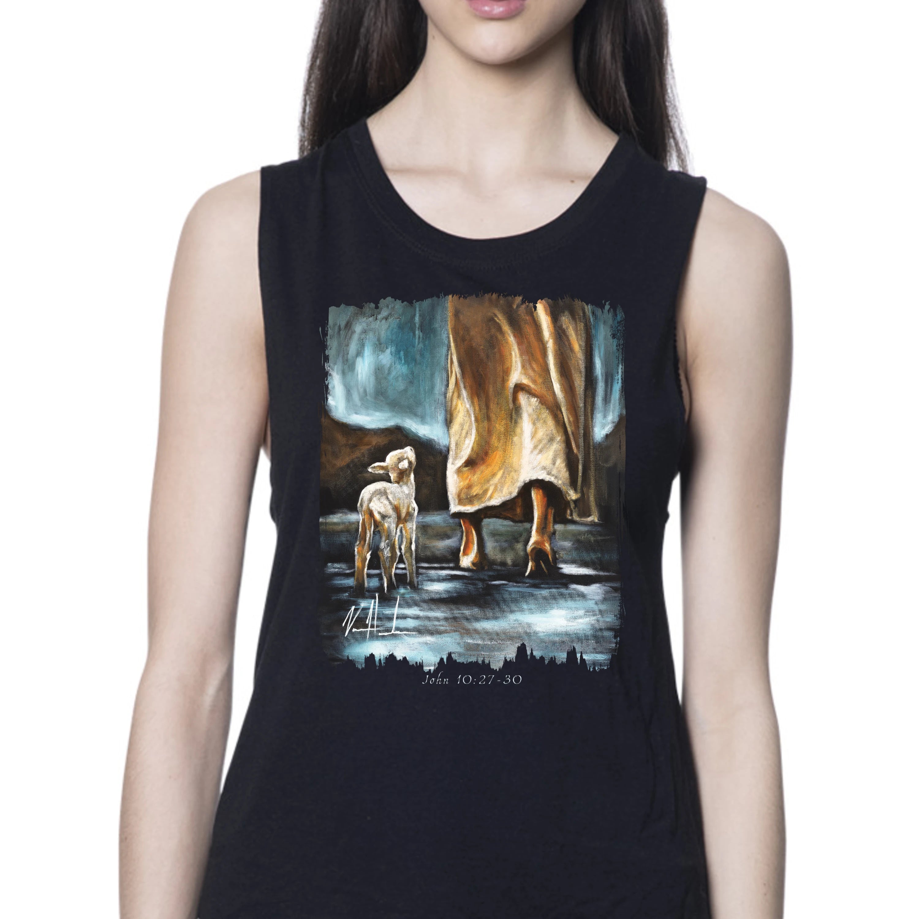 My Sheep Listen to My Voice - Women's Tank Top (Organic Bamboo) Organic Bamboo Vanessa Horabuena Short Sleeve Eclipse (Black) XS