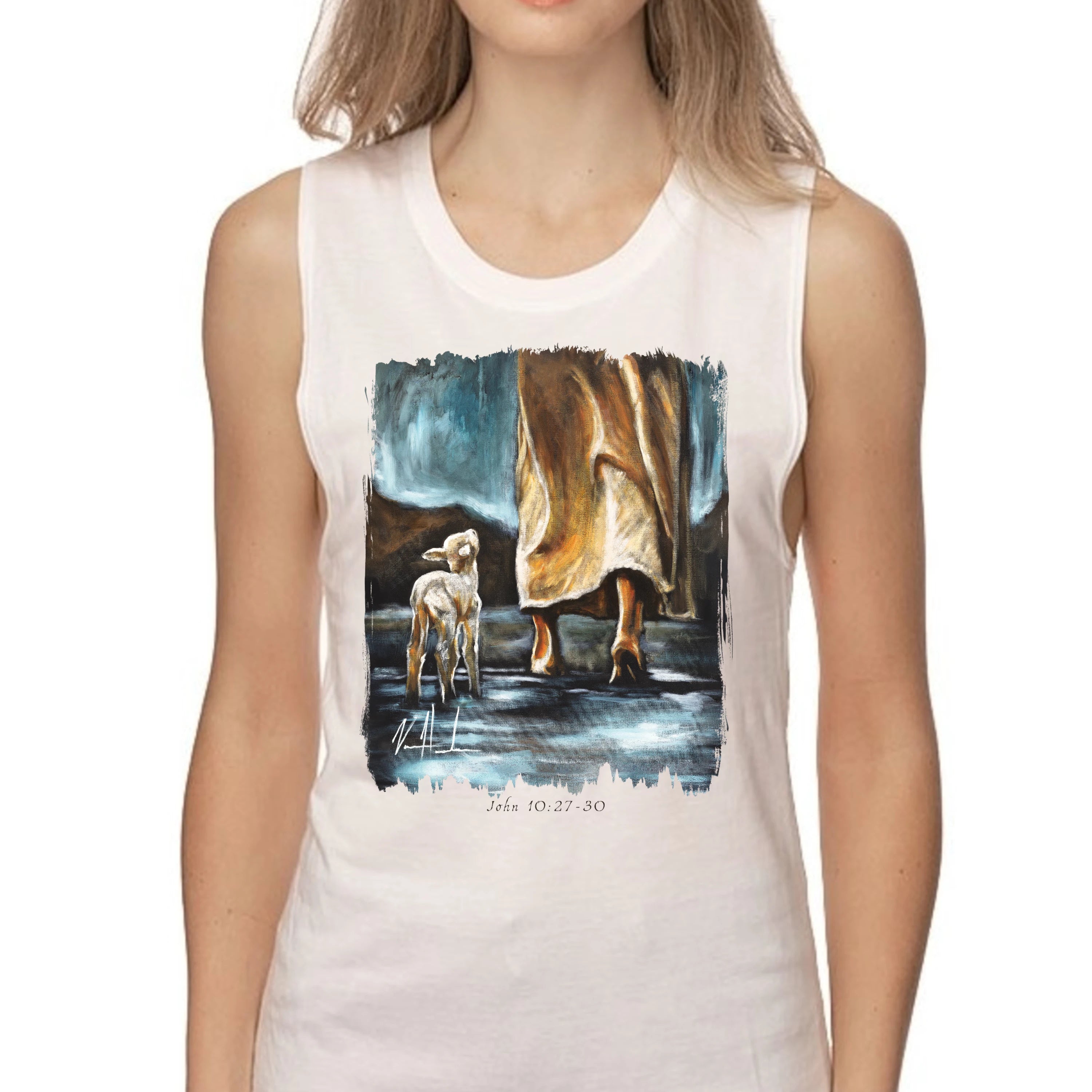 My Sheep Listen to My Voice - Women's Tank Top (Organic Bamboo) Organic Bamboo Vanessa Horabuena Short Sleeve Frost (White) XS