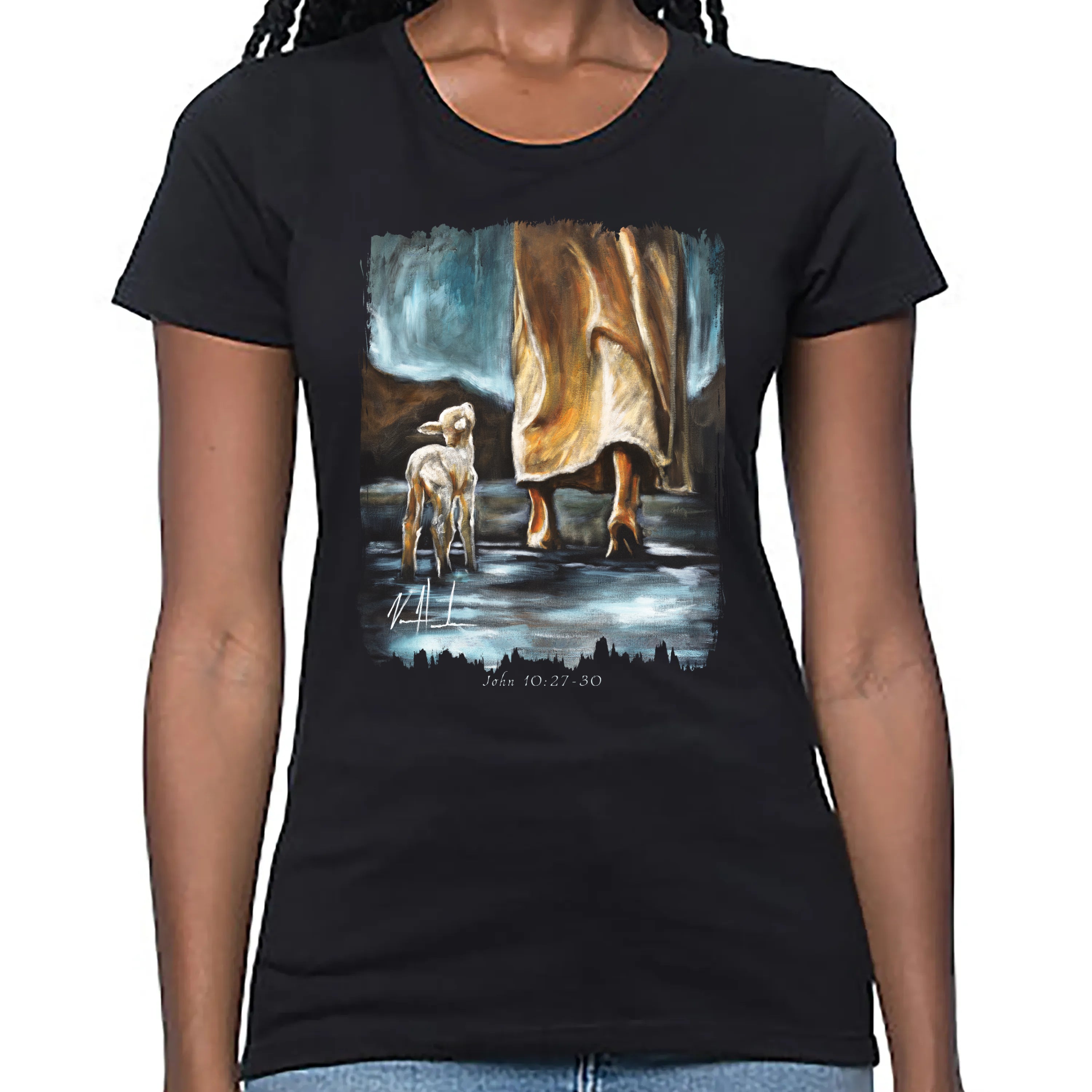 Women's T (Organic Bamboo) - My Sheep Listen to My Voice Organic Bamboo Vanessa Horabuena Short Sleeve Eclipse (Black) XS