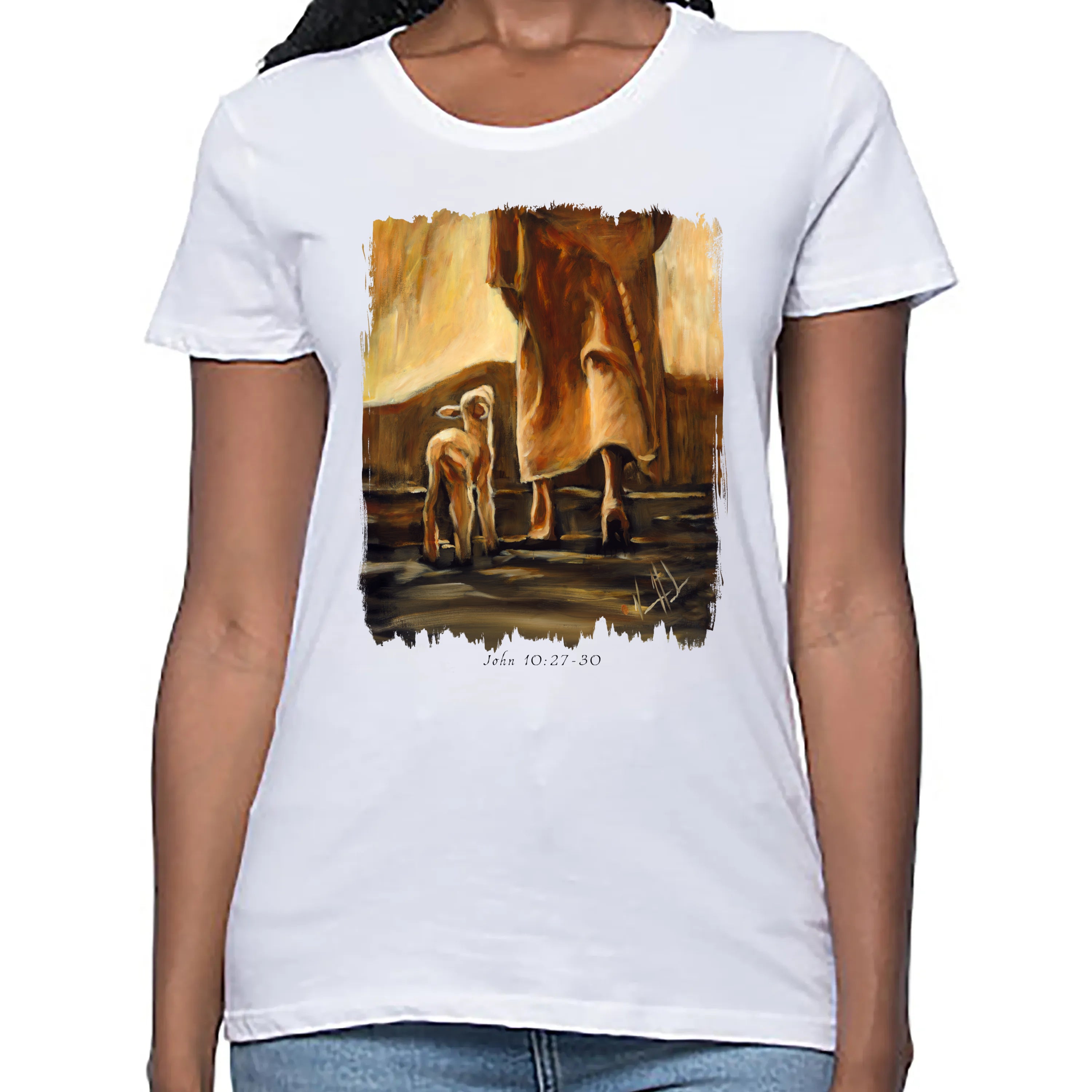 Women's T (Organic Bamboo) - My Sheep Listen to My Voice - Fall Edition Organic Bamboo Vanessa Horabuena Short Sleeve Frost (White) XS