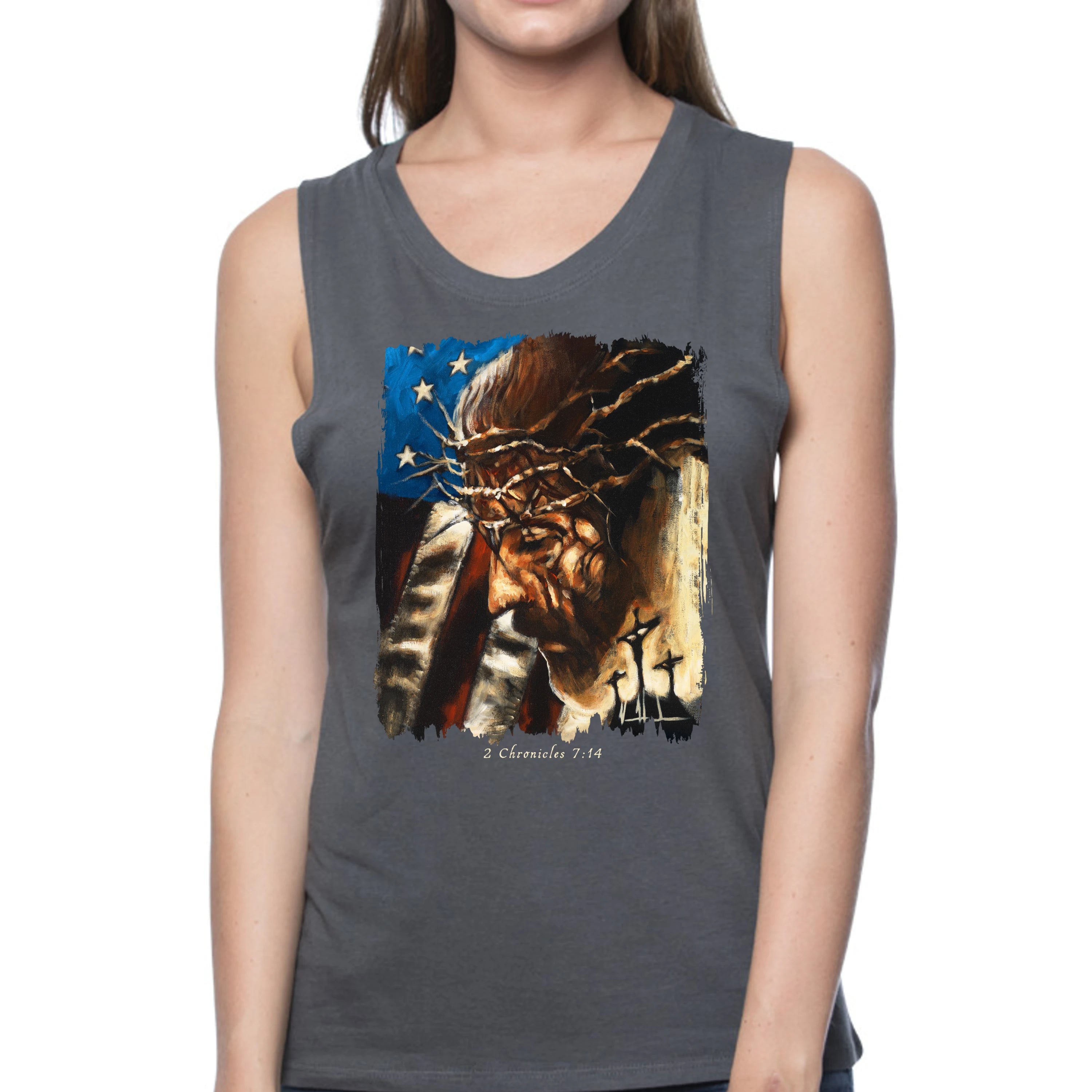 One Nation Under God - Women's Tank Top (Organic Bamboo) Organic Bamboo Vanessa Horabuena Short Sleeve Pewter (Grey) XS