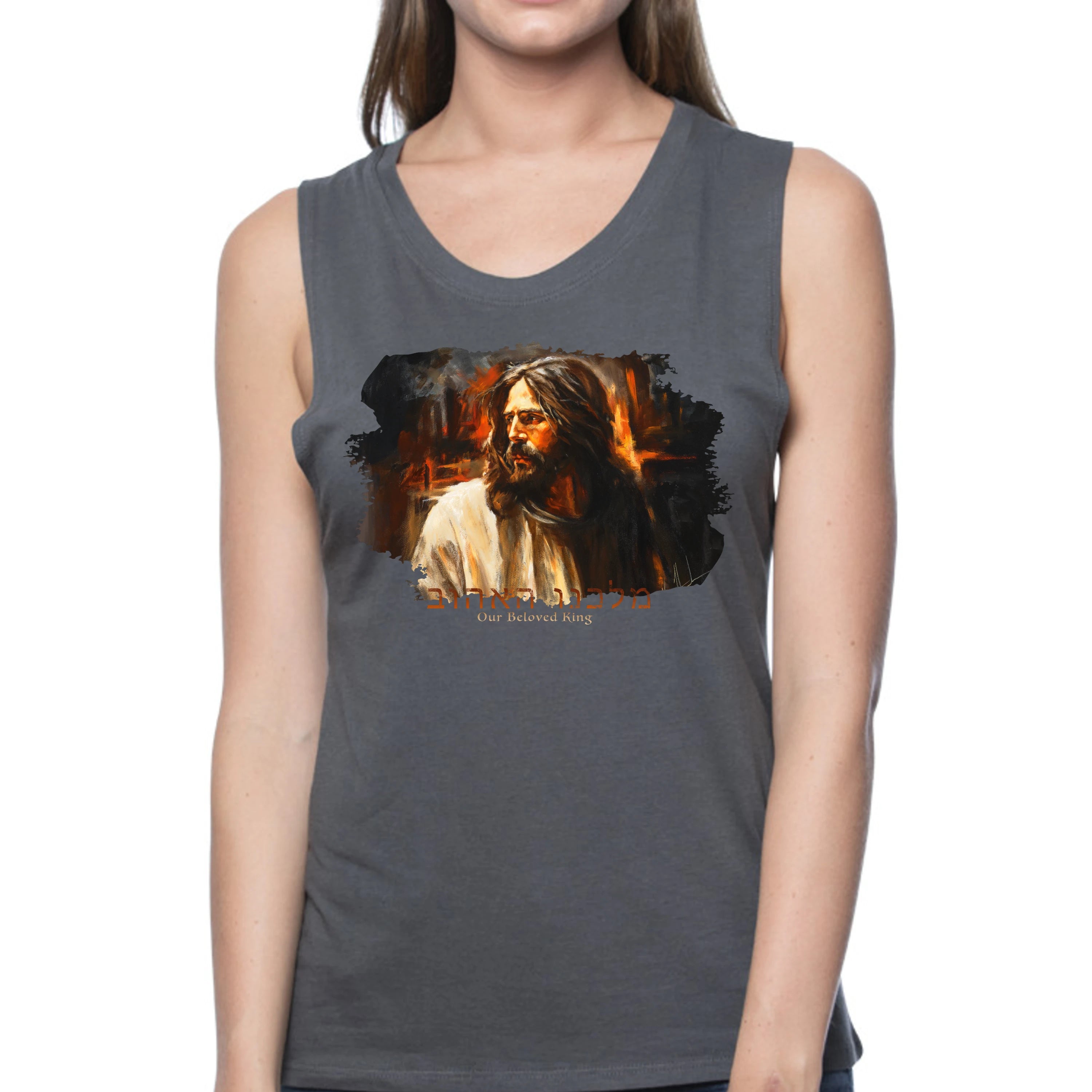 Our Beloved King - Women's Tank Top (Organic Bamboo) Organic Bamboo Vanessa Horabuena Short Sleeve Pewter (Grey) XS