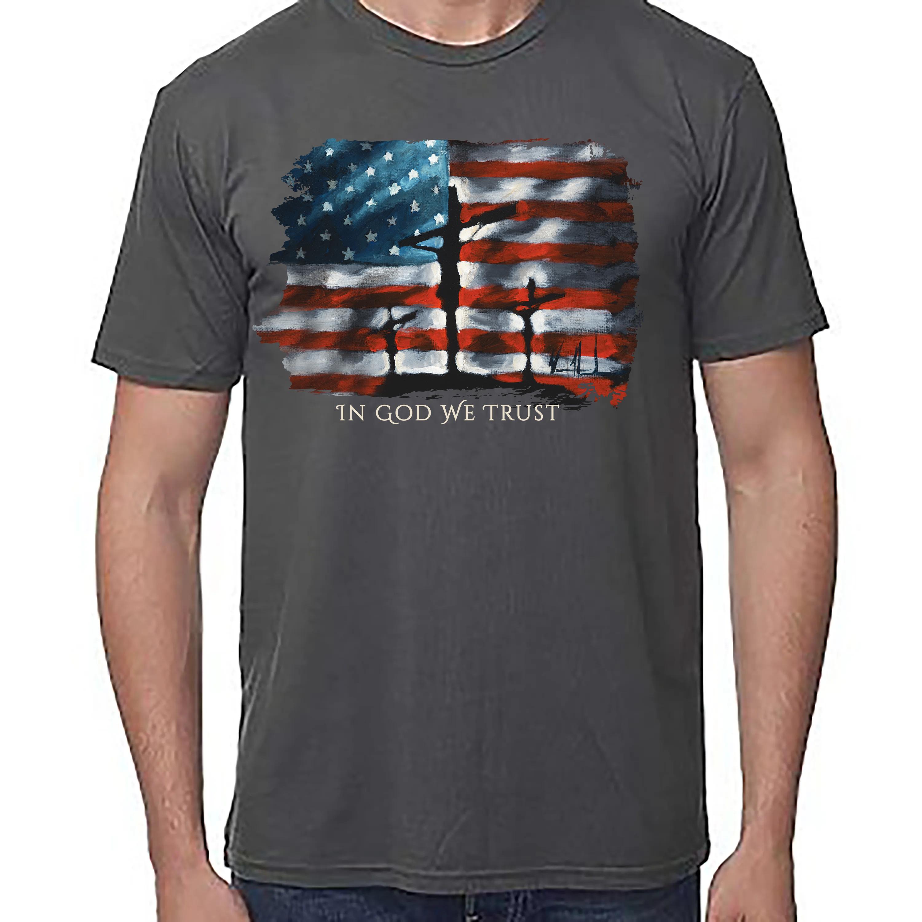 In God We Trust - 4th of July - Unisex T (Premium Organic Fabric) Vanessa Horabuena Bamboo Pewter Small