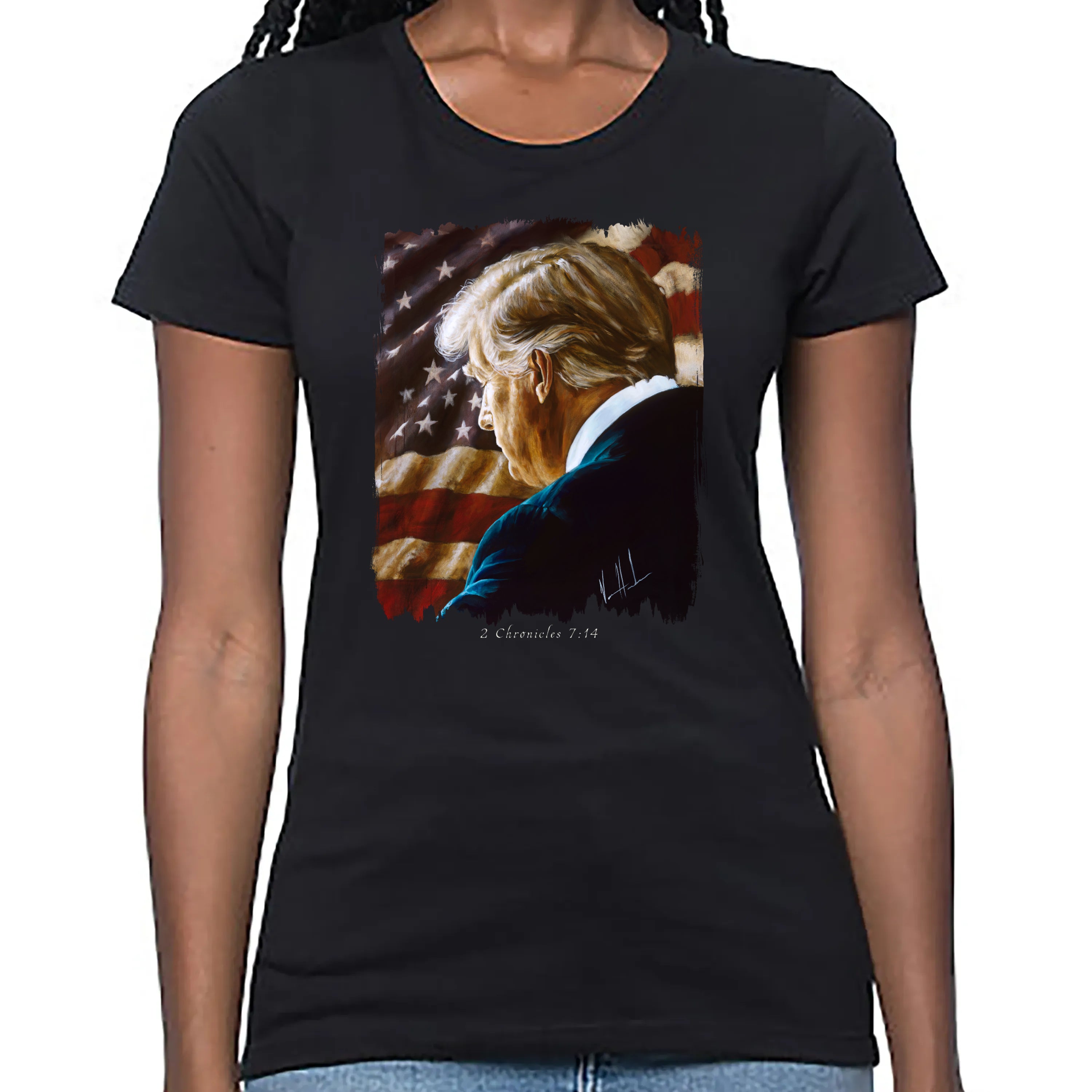 Women's T (Organic Bamboo) - Prayers for Our Nation Organic Bamboo Vanessa Horabuena Short Sleeve Eclipse (Black) XS