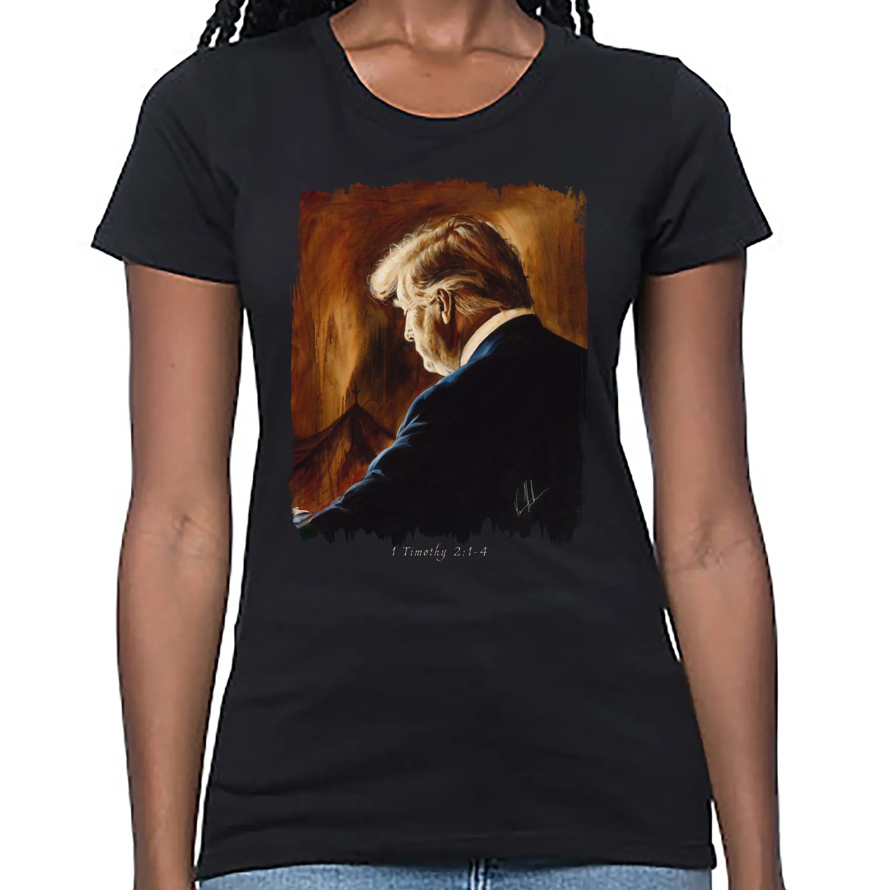 Women's T (Organic Bamboo) - Prayers for Our President (For Such a Time as This) Organic Bamboo Vanessa Horabuena Short Sleeve Eclipse (Black) XS