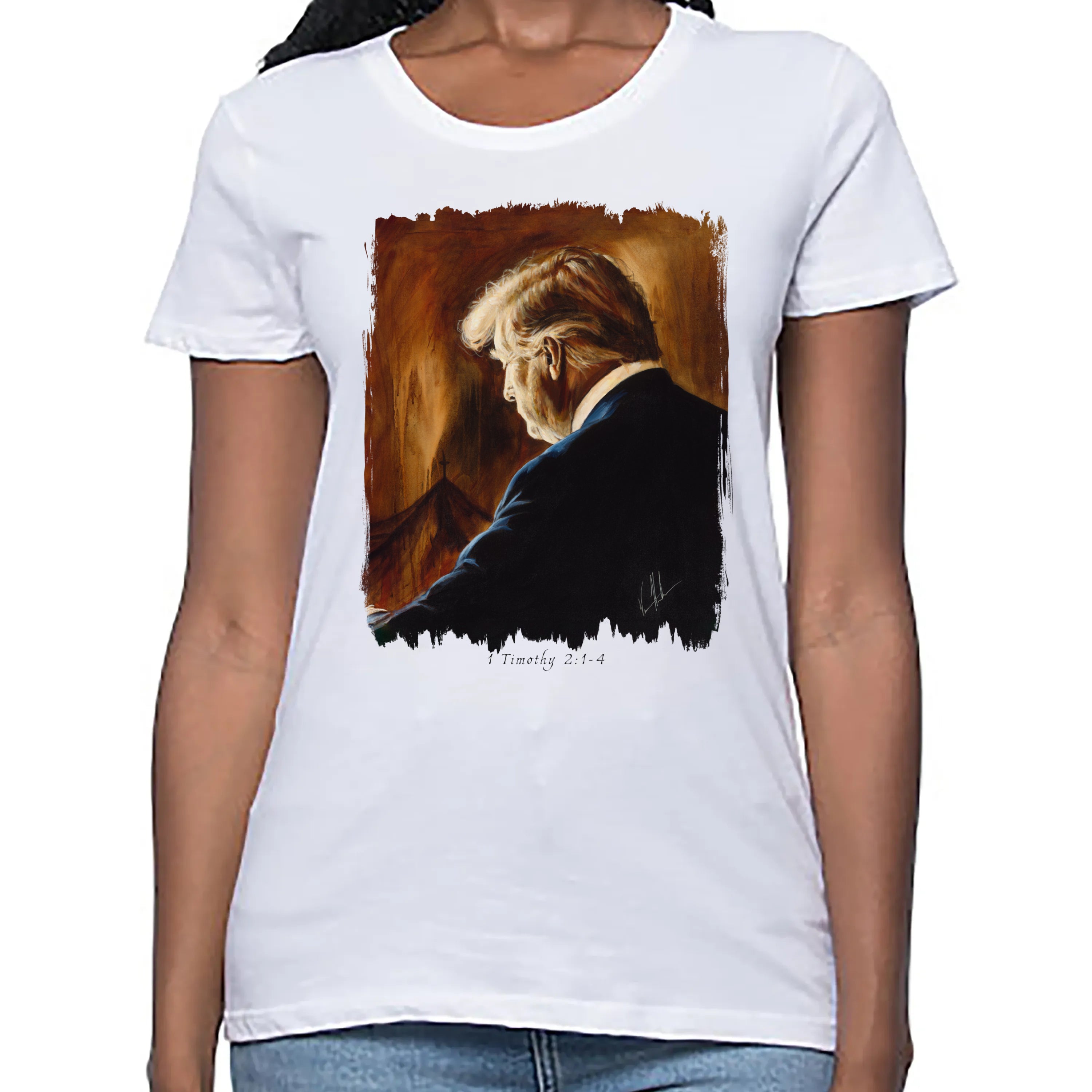 Women's T (Organic Bamboo) - Prayers for Our President (For Such a Time as This) Organic Bamboo Vanessa Horabuena Short Sleeve Frost (White) XS