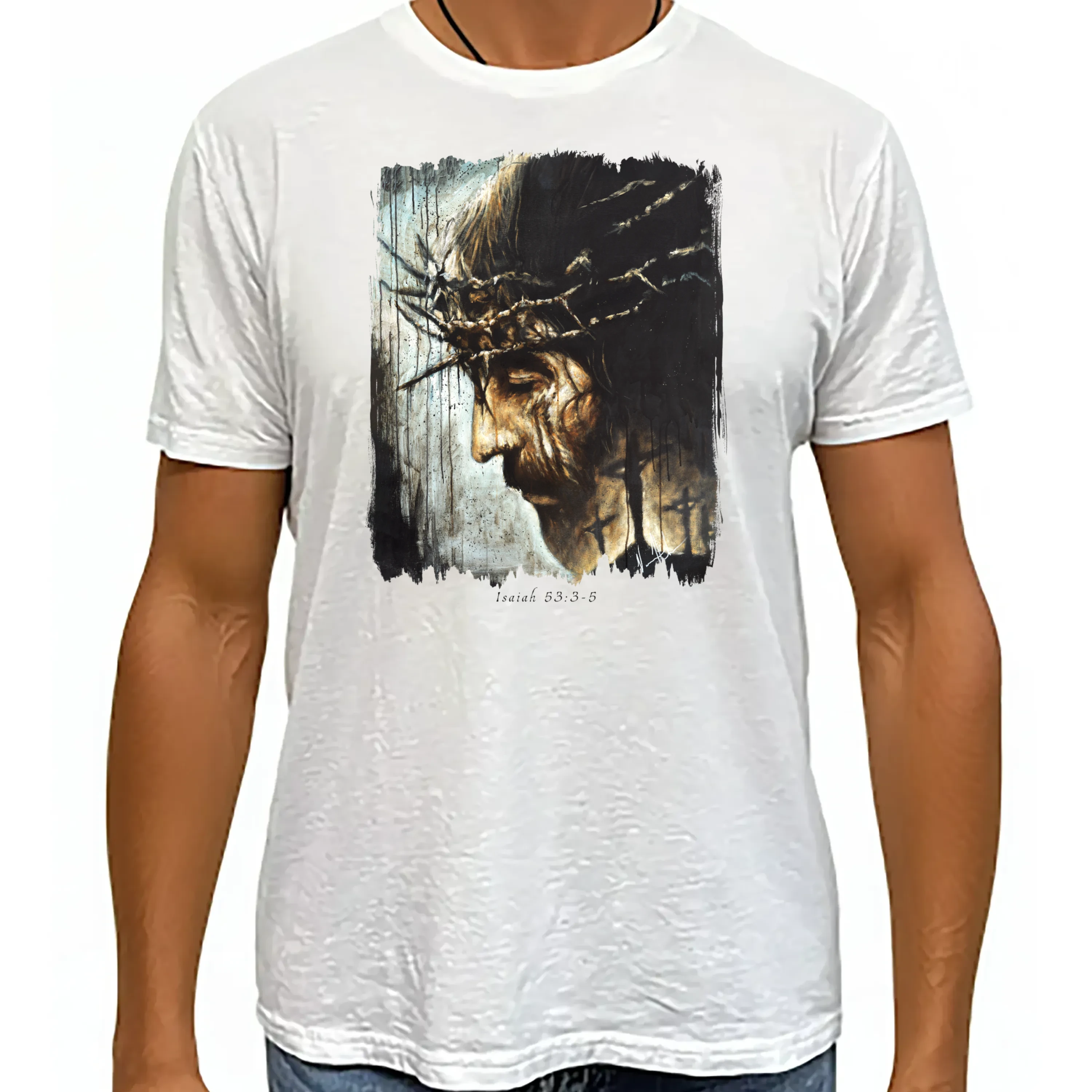 Redeemer's Love With Crosses - Unisex T (Premium Organic Fabric) Vanessa Horabuena Bamboo White Small