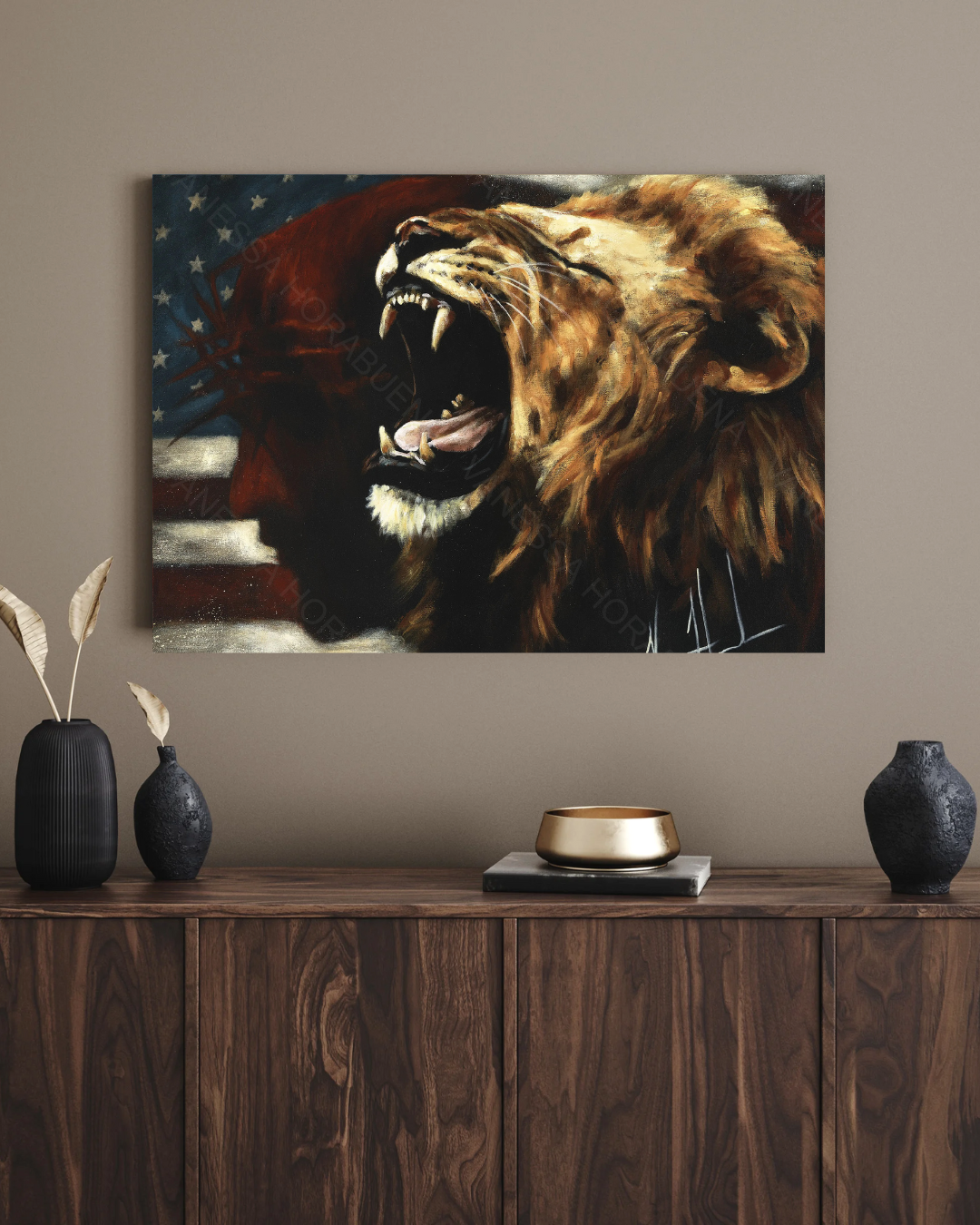 Return of a Nation - RE-DESIGNED! (Hand Embellishment Canvas Print) Lion Art Print, Patriotic Art Print Vanessa Horabuena