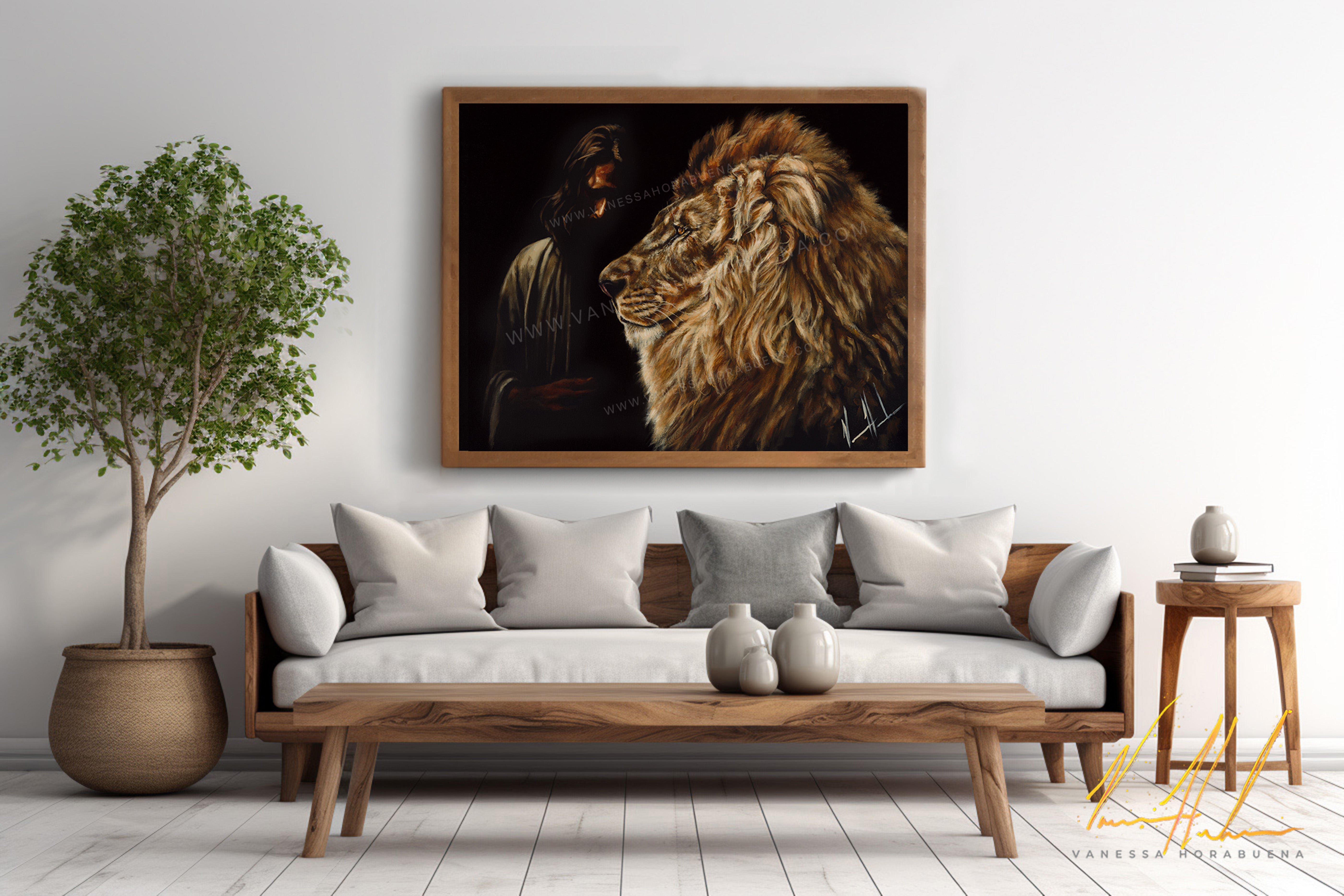 Solemn Plan of a King Lion Art Print, Jesus Art Print Vanessa Horabuena