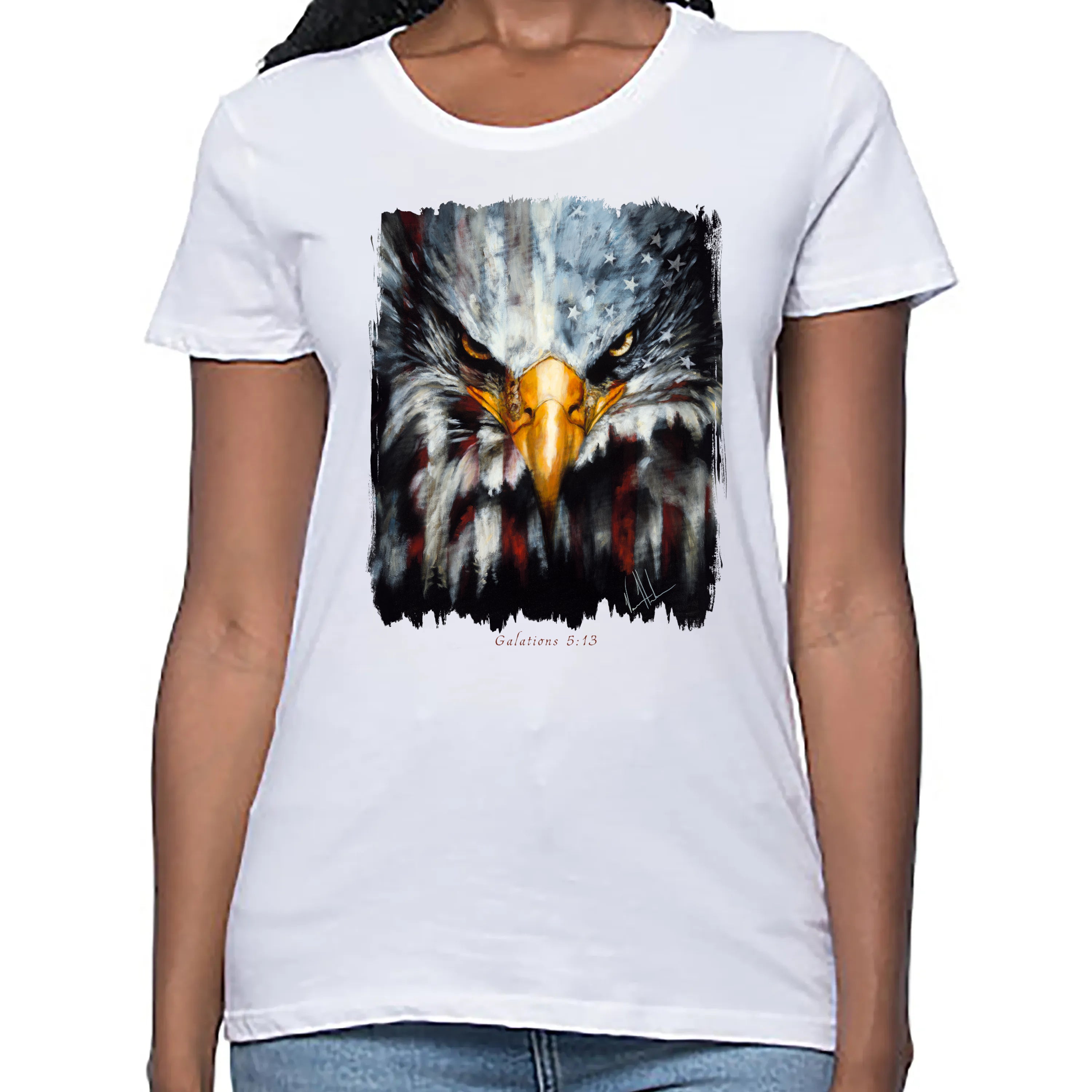 Women's T (Organic Bamboo) - Stripes of Freedom Organic Bamboo Vanessa Horabuena Short Sleeve Frost (White) XS