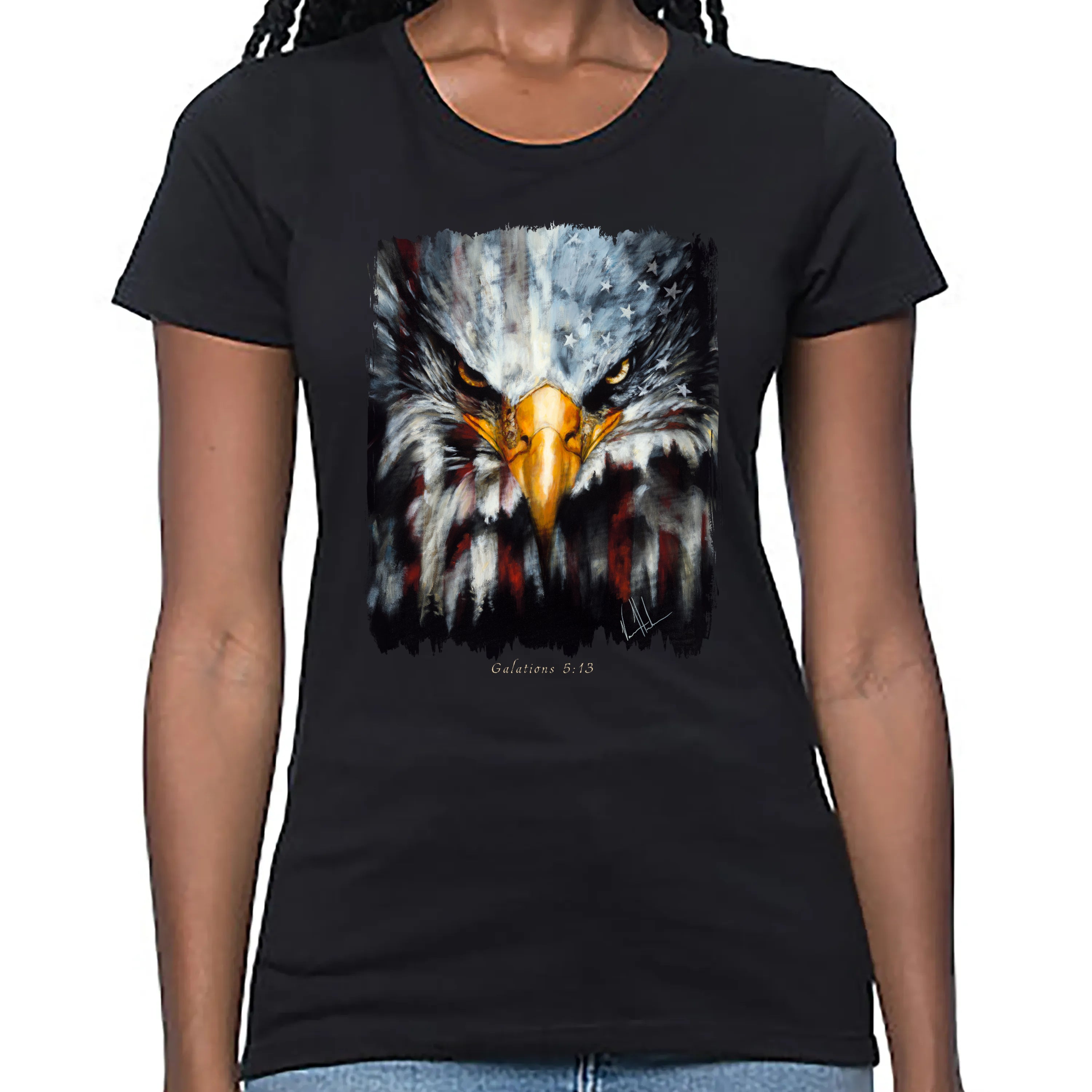 Women's T (Organic Bamboo) - Stripes of Freedom Organic Bamboo Vanessa Horabuena Short Sleeve Eclipse (Black) XS